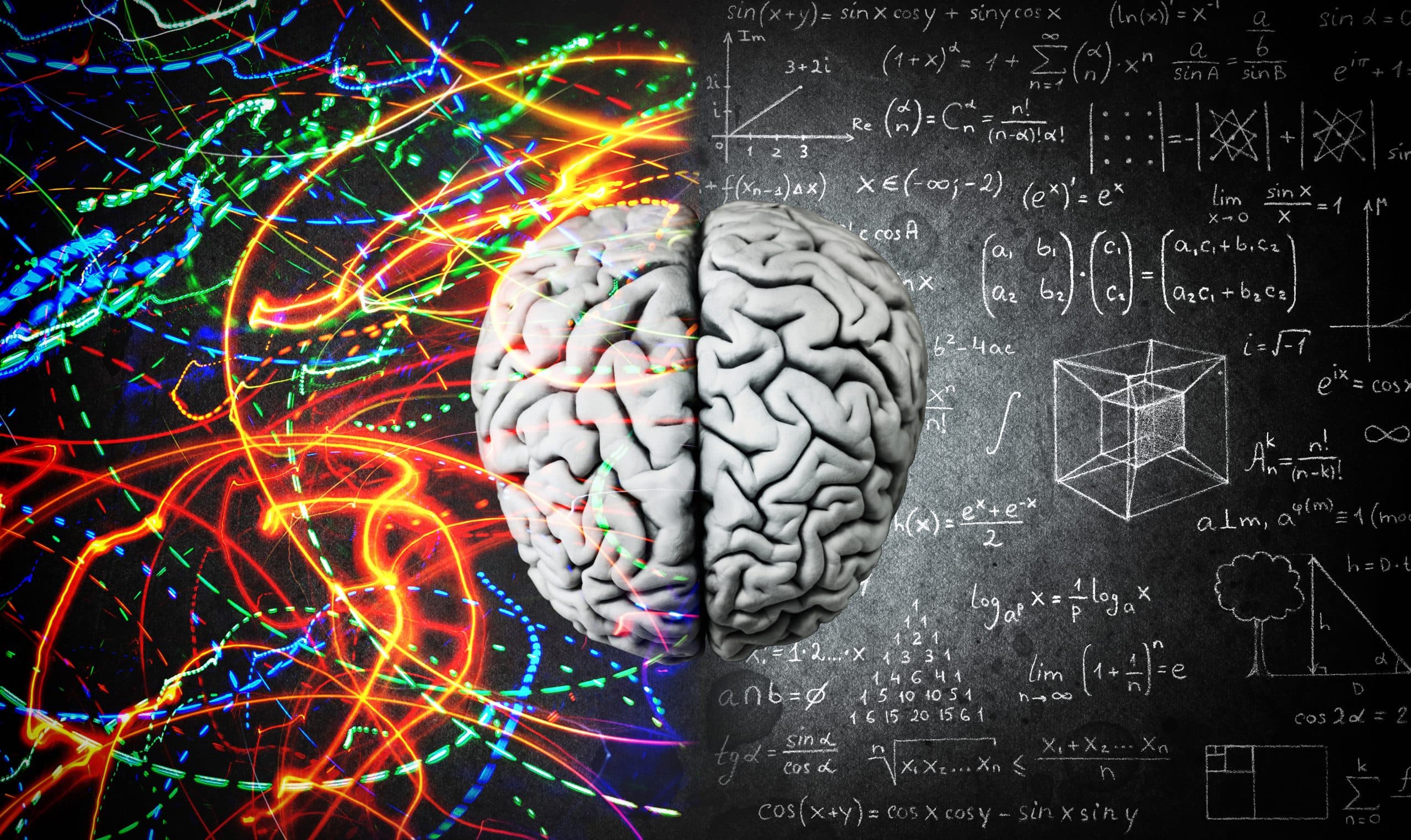The concept of the human brain. The right creative hemisphere versus the left logical hemisphere. Education, science and medical abstract background.