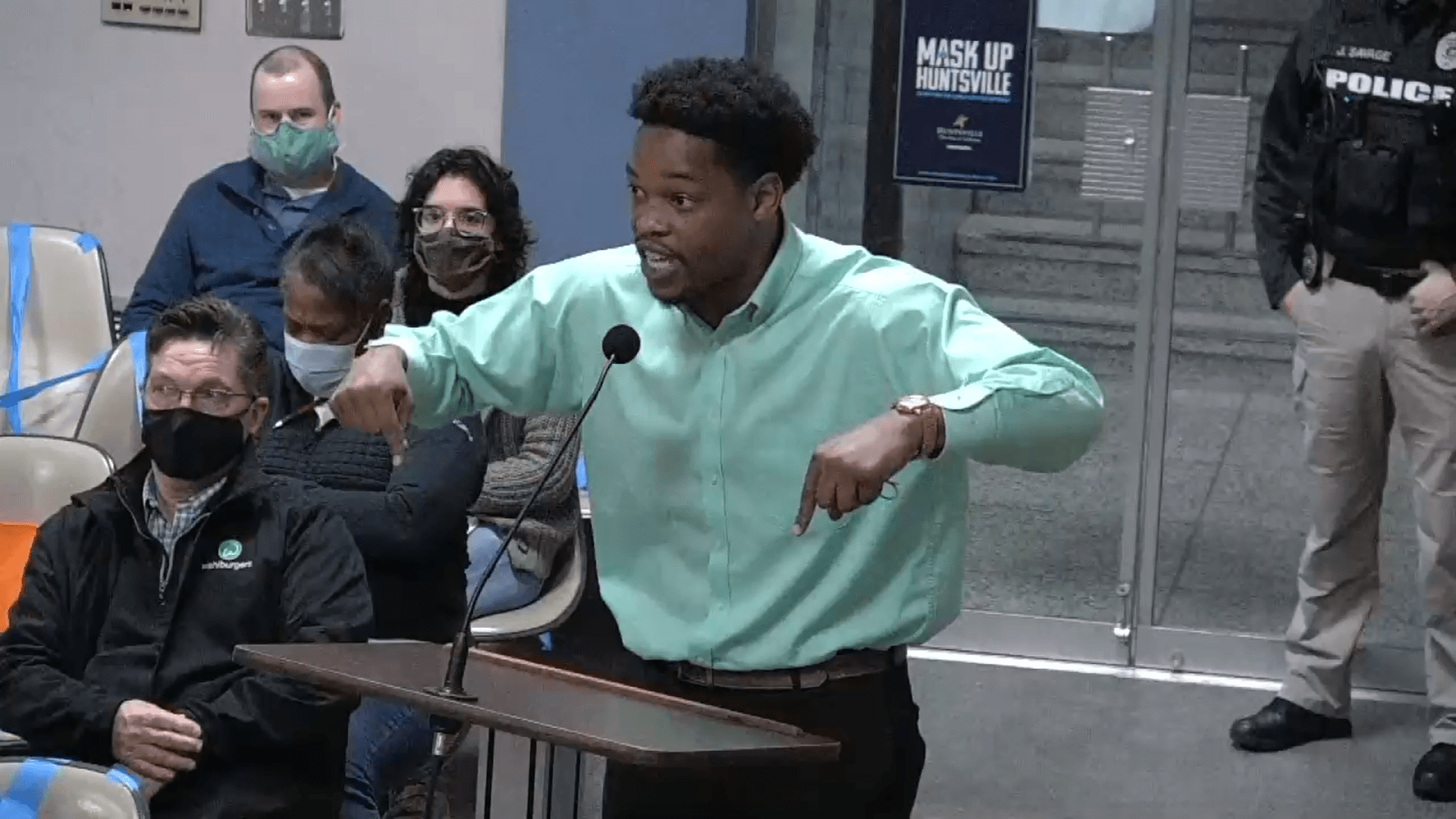 Dantraeon Calvert speaks at the Huntsville City Council meeting on Dec. 17.