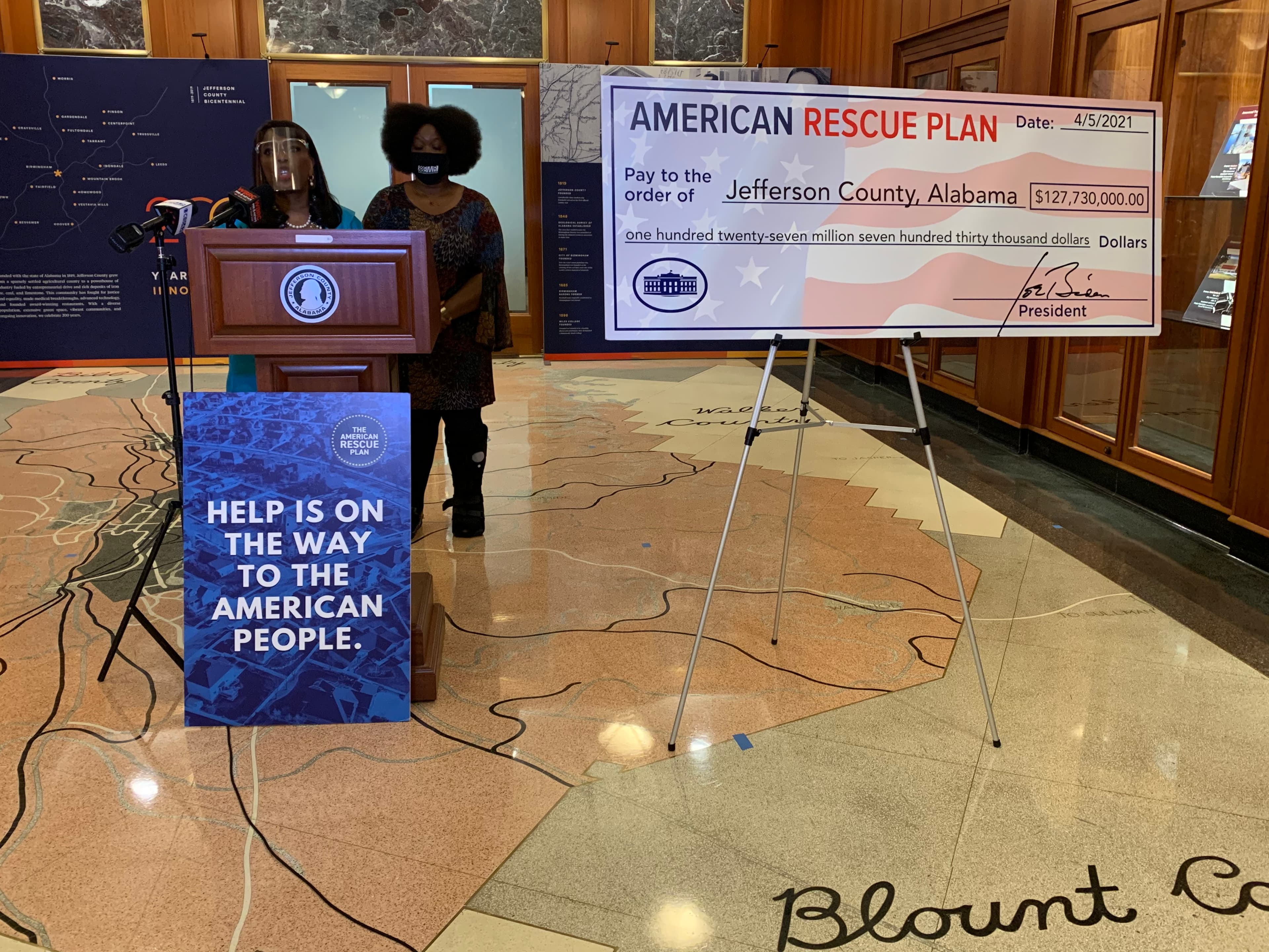 Terri Sewell speaking during her American rescue plan tour.