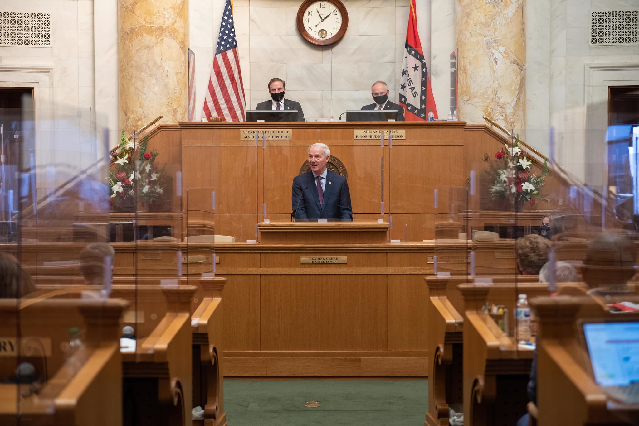 Gov. Asa Hutchinson speaks before the Arkansas Legislature during his state of the state address in 2021. (VIA OFFICE OF GOV. ASA HUTCHINSON)