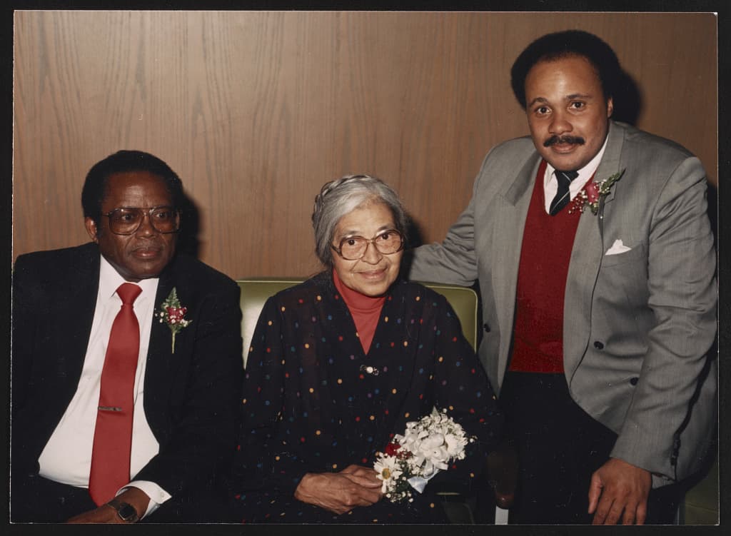 Martin King III, Dr. King's oldest son; Rosa Parks; Attorney Fred Gray, Mrs. Parks' lawyer. (Library of Congress)