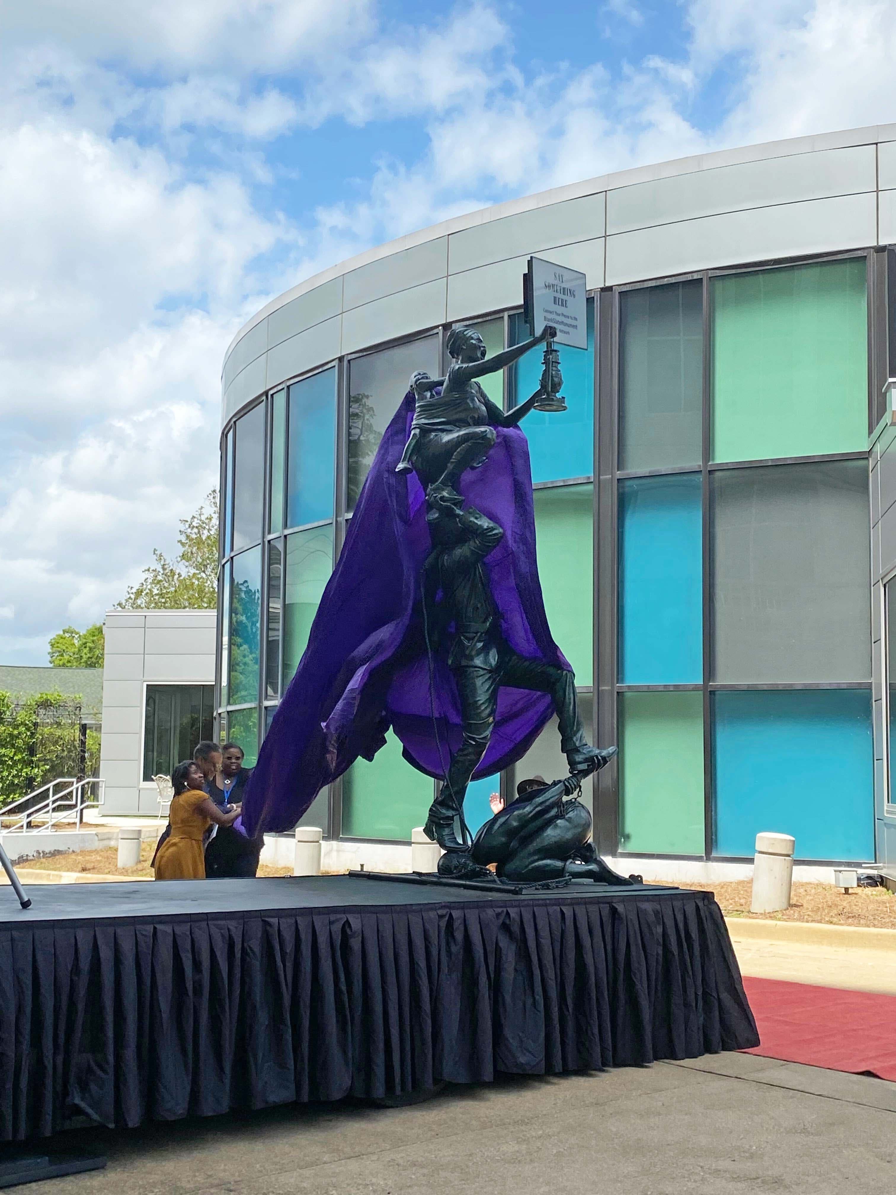 The Blank Slate Monument is unveiled Tuesday at the SPLC's Civil Rights Memorial Center. (Madi Holmes / APR)