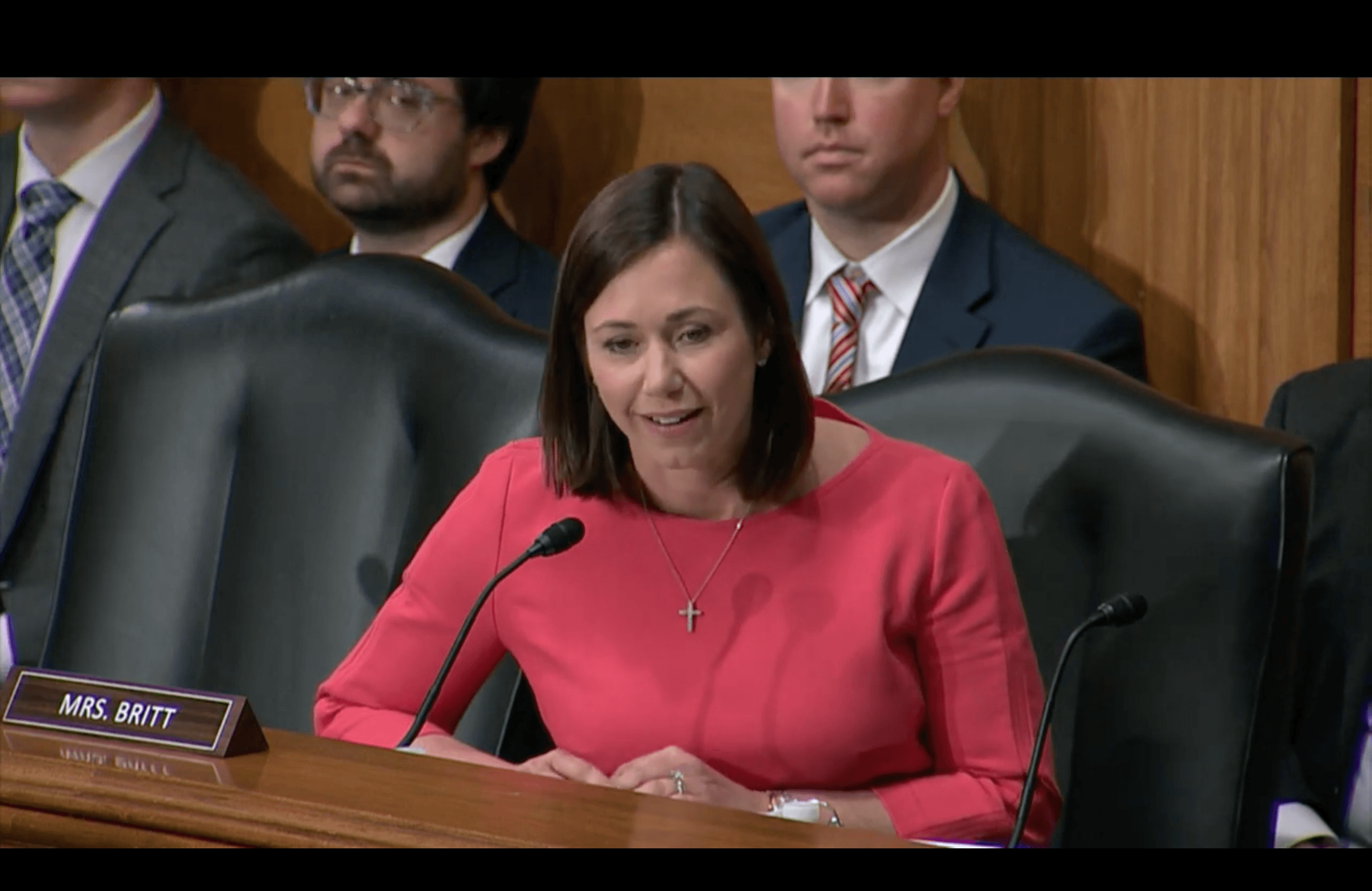 Senator Katie Britt, R-Ala., Tuesday at a hearing of the Senate Committee on Banking, Housing, and Urban Affairs.