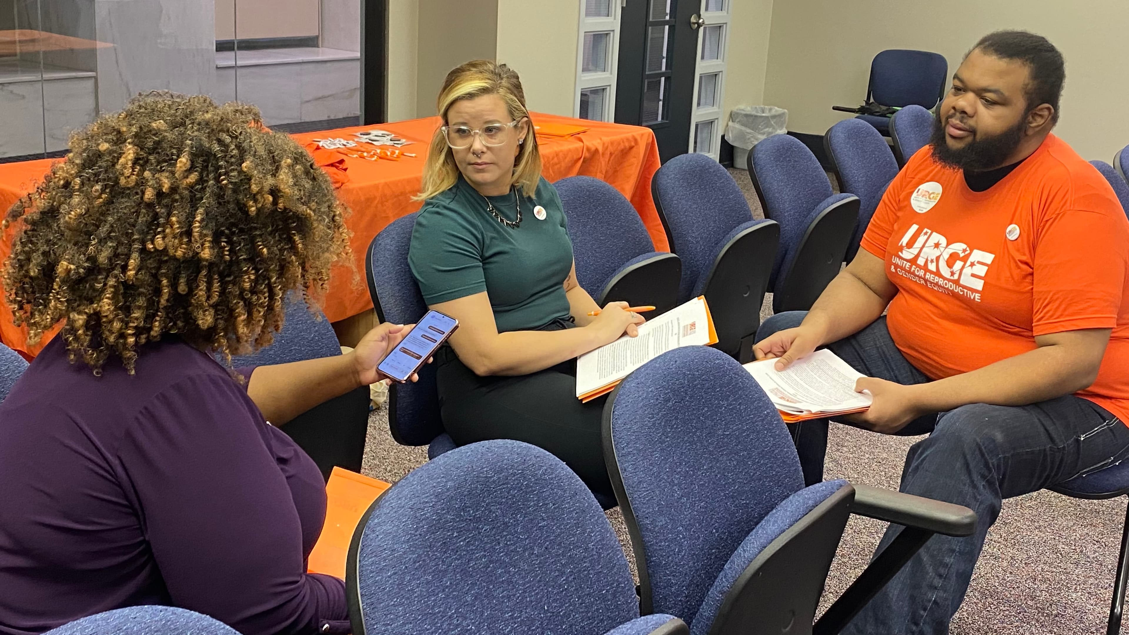 Advocates for abortion access practice before lobbying legislators Thursday to support HB17 and oppose HB208. (Jacob Holmes/APR)