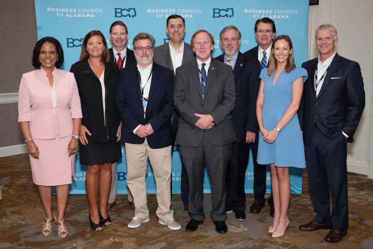 Pictured from left to right: BCA President and CEO Helena Duncan, Judge Christy Edwards, Judge Chad Hanson, Judge Terry Moore, Justice Jay Mitchell, Judge William "Bill" Cole, Judge Richard Minor, Justice Tommy Bryan, ProgressPAC Executive Director Caroline Franklin, and ProgressPAC Chairman Mark Drew. Not pictured: Justice Will Sellers.