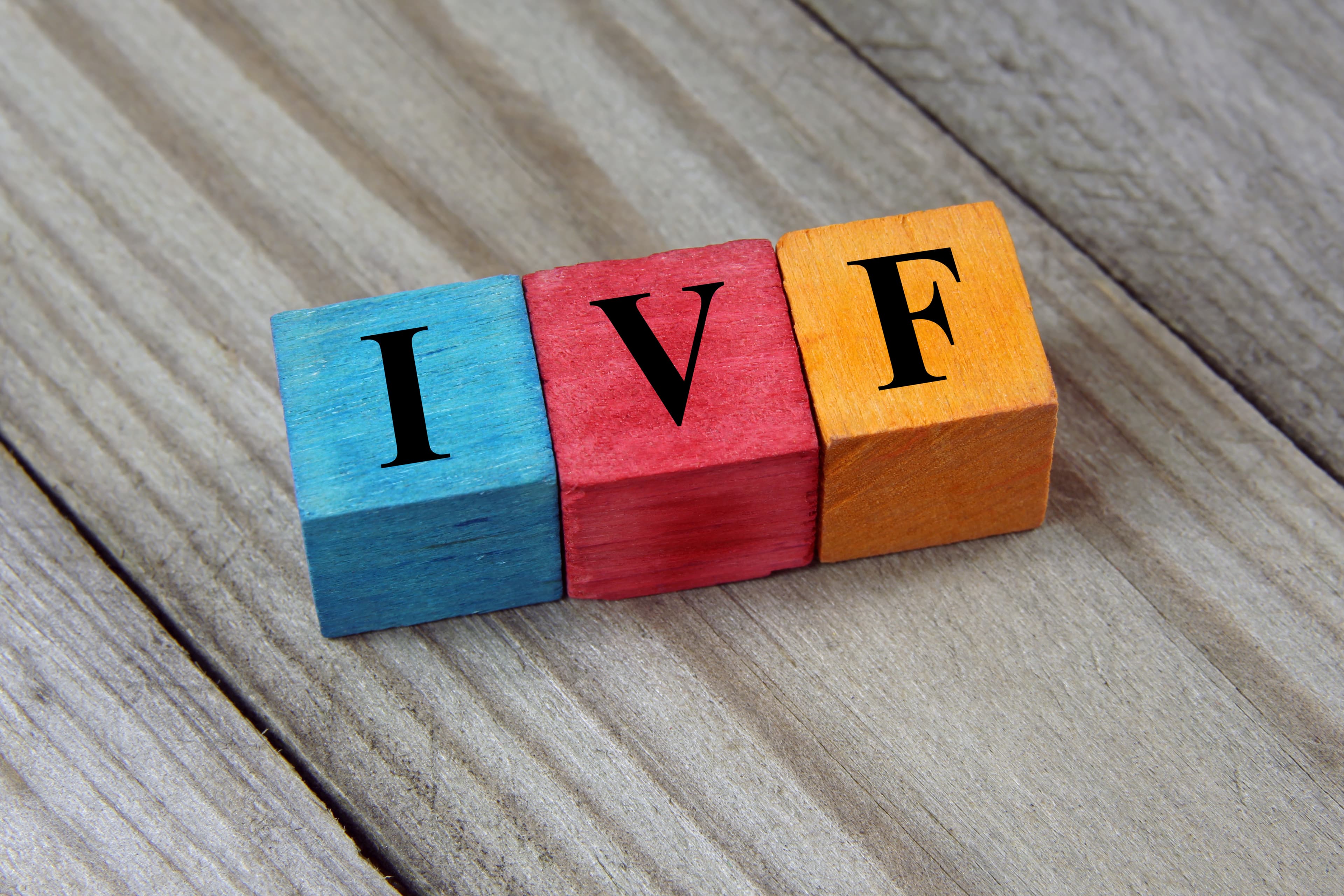 IVF (In Vitro Fertilization) acronym on colorful wooden cubes
