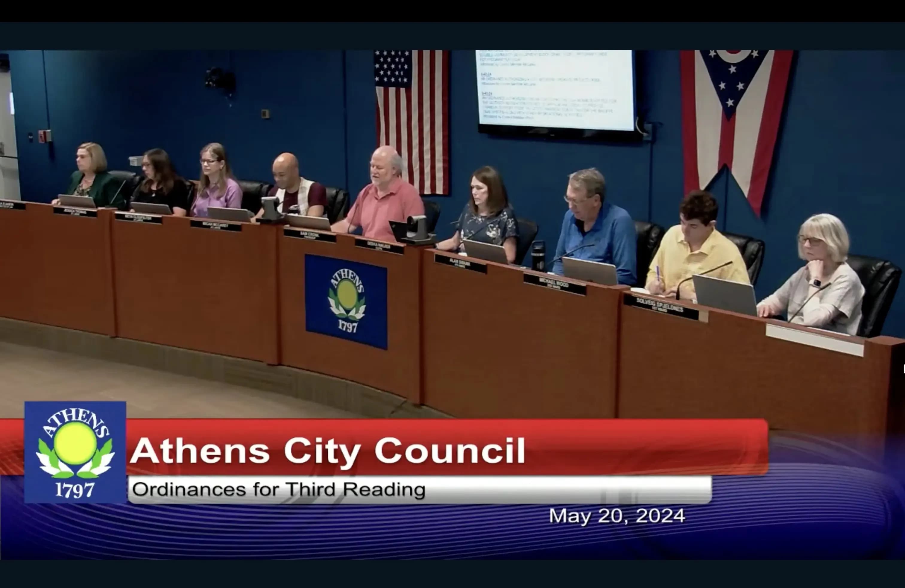 The Athens City Council during a meeting.