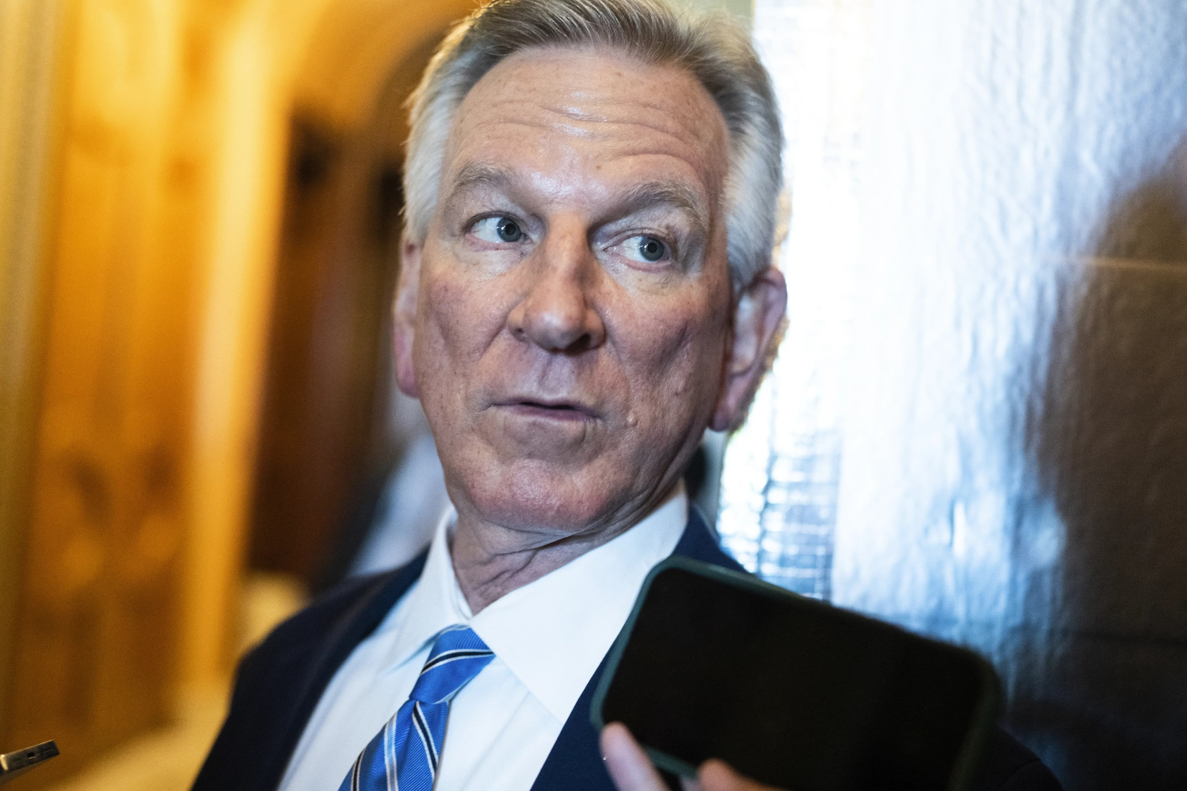 Sen. Tommy Tuberville, R-Ala., is seen in the U.S. Capitol before the Senate passed procedural votes on the House passed foreign aid package on Tuesday, April 23, 2024.