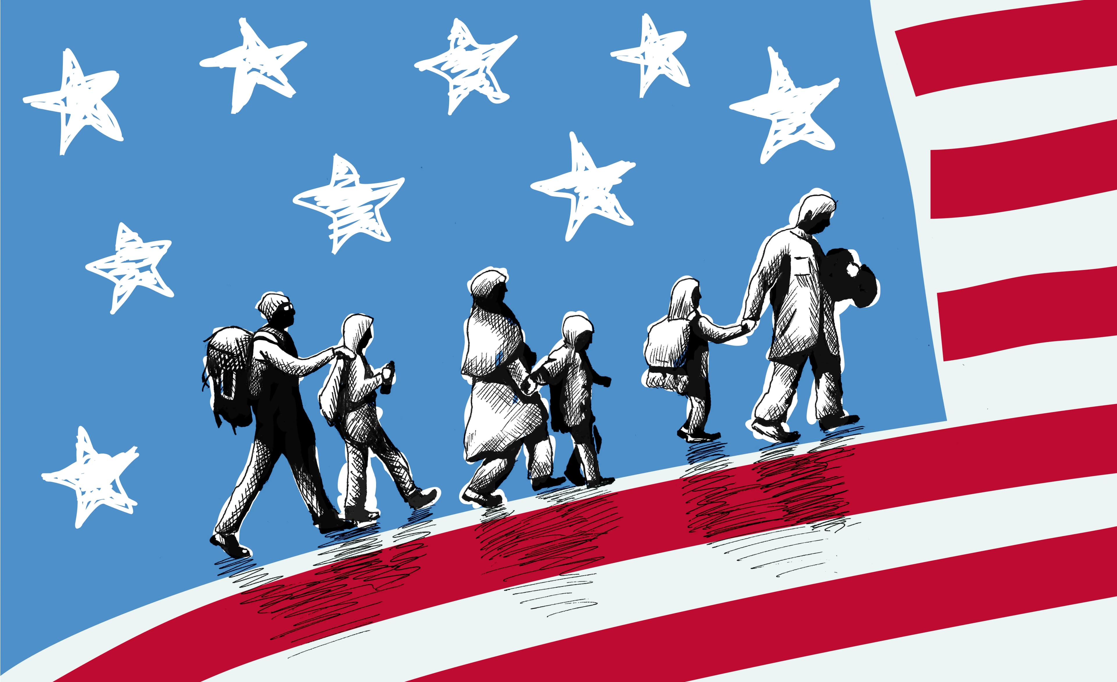 Illustration of USA immigration.