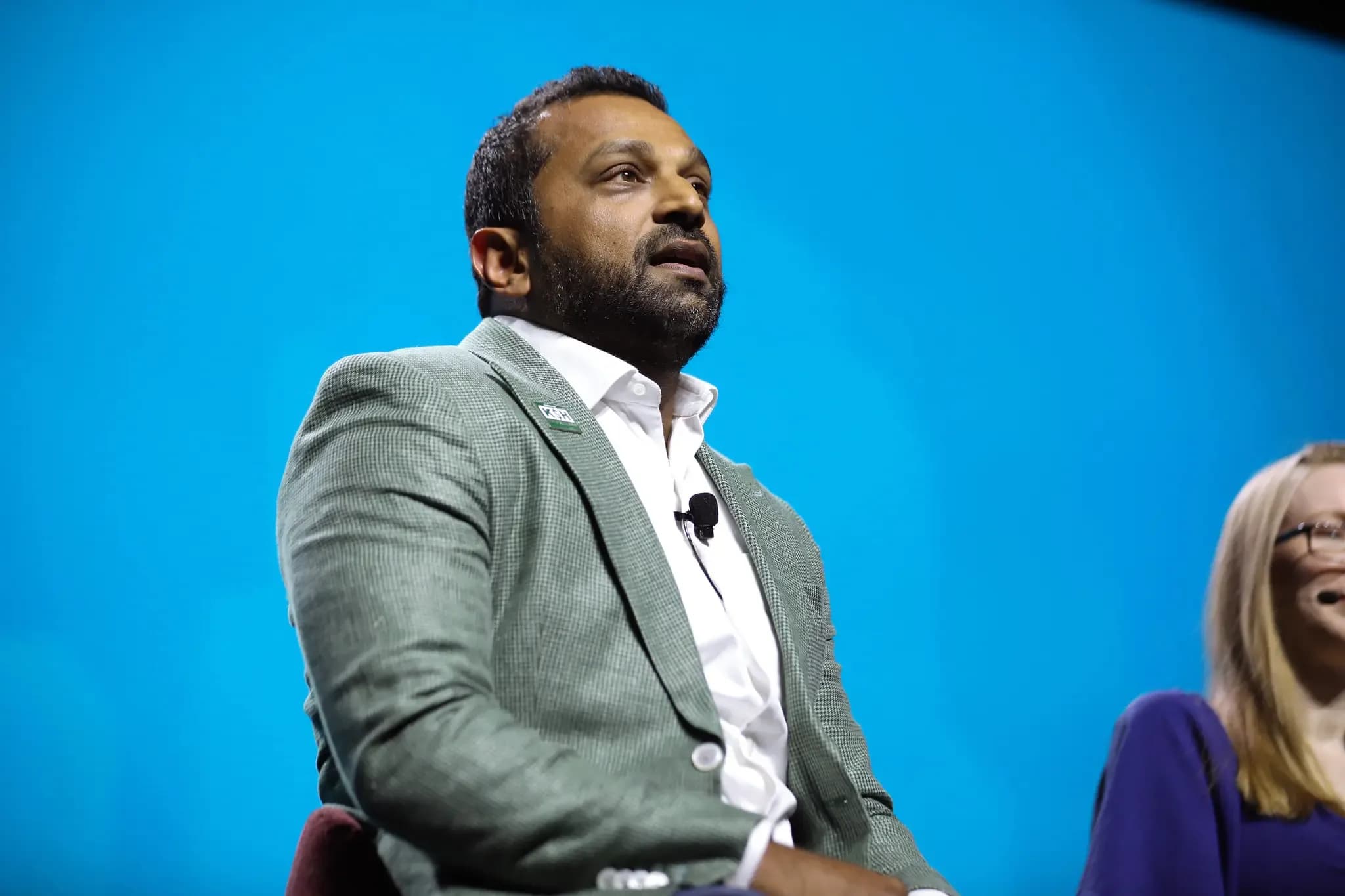 Kash Patel speaking with attendees at the 2024 FreedomFest at Caesars Forum Conference Center in Las Vegas, Nevada.