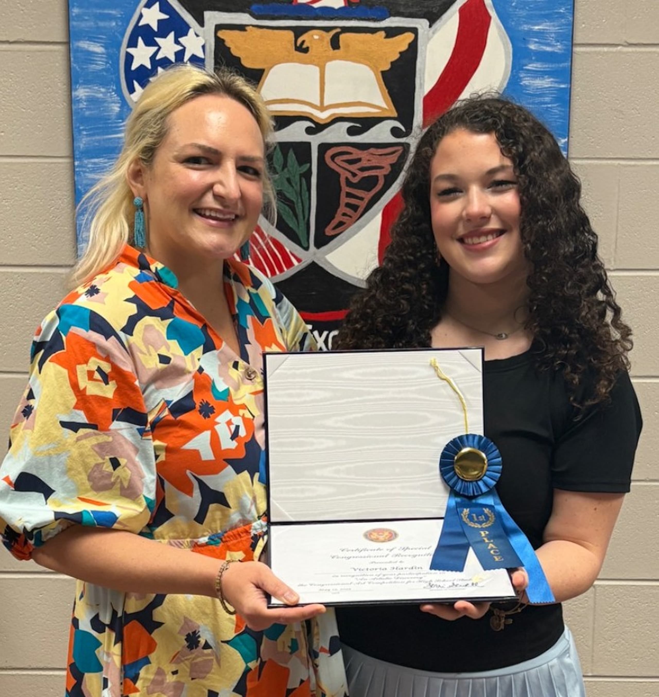 Hillcrest High School Visual Art Teacher Ms. Kaitlyn Sarao (left) and 2025 Congressional Art Competition Winner Victoria Hardin (right).