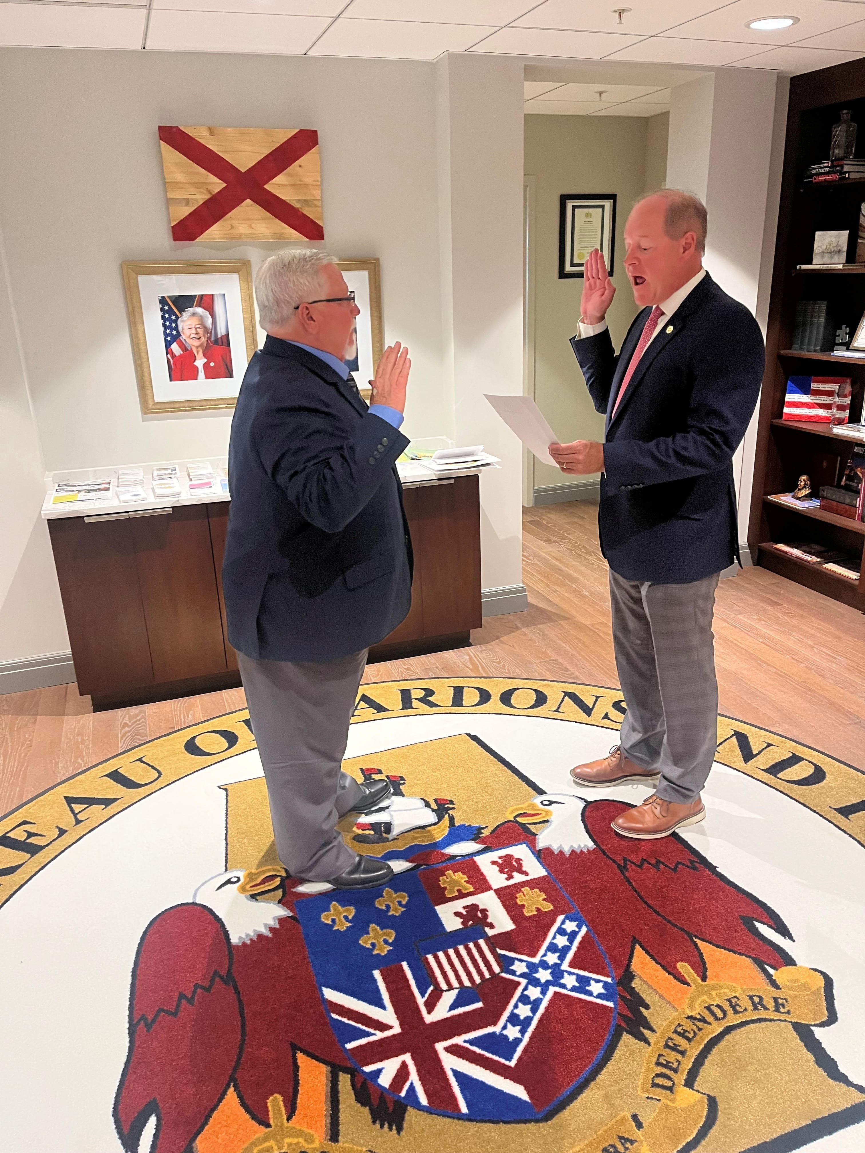 Hall Nash is sworn in by Cam Ward, director of the Alabama Bureau of Pardons & Paroles.