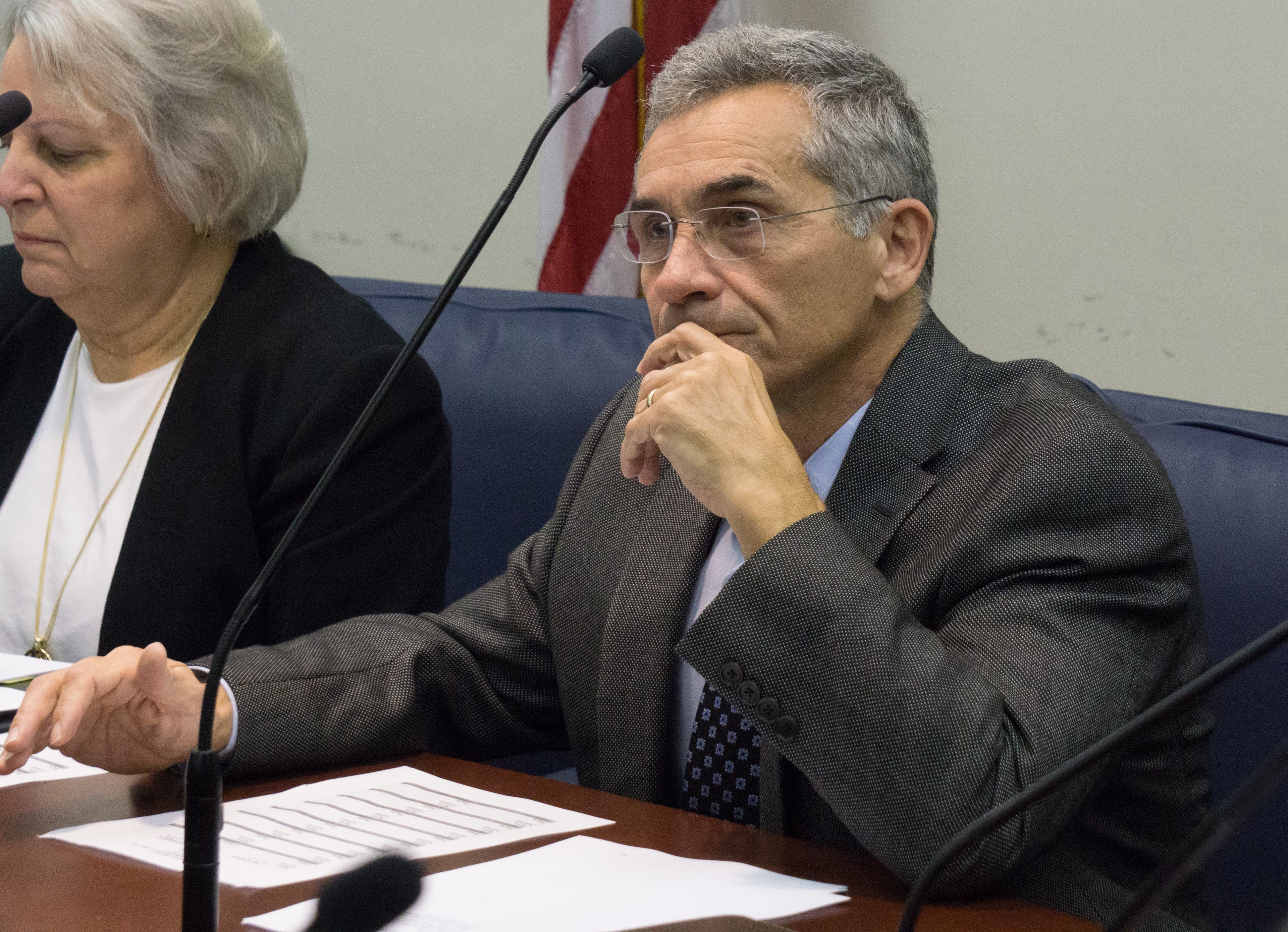 Senate President Pro Tempore Del Marsh listens as a bill's proponent makes his case at a committee meeting on Feb. 28, 2018. (Samuel Mattison/APR)
