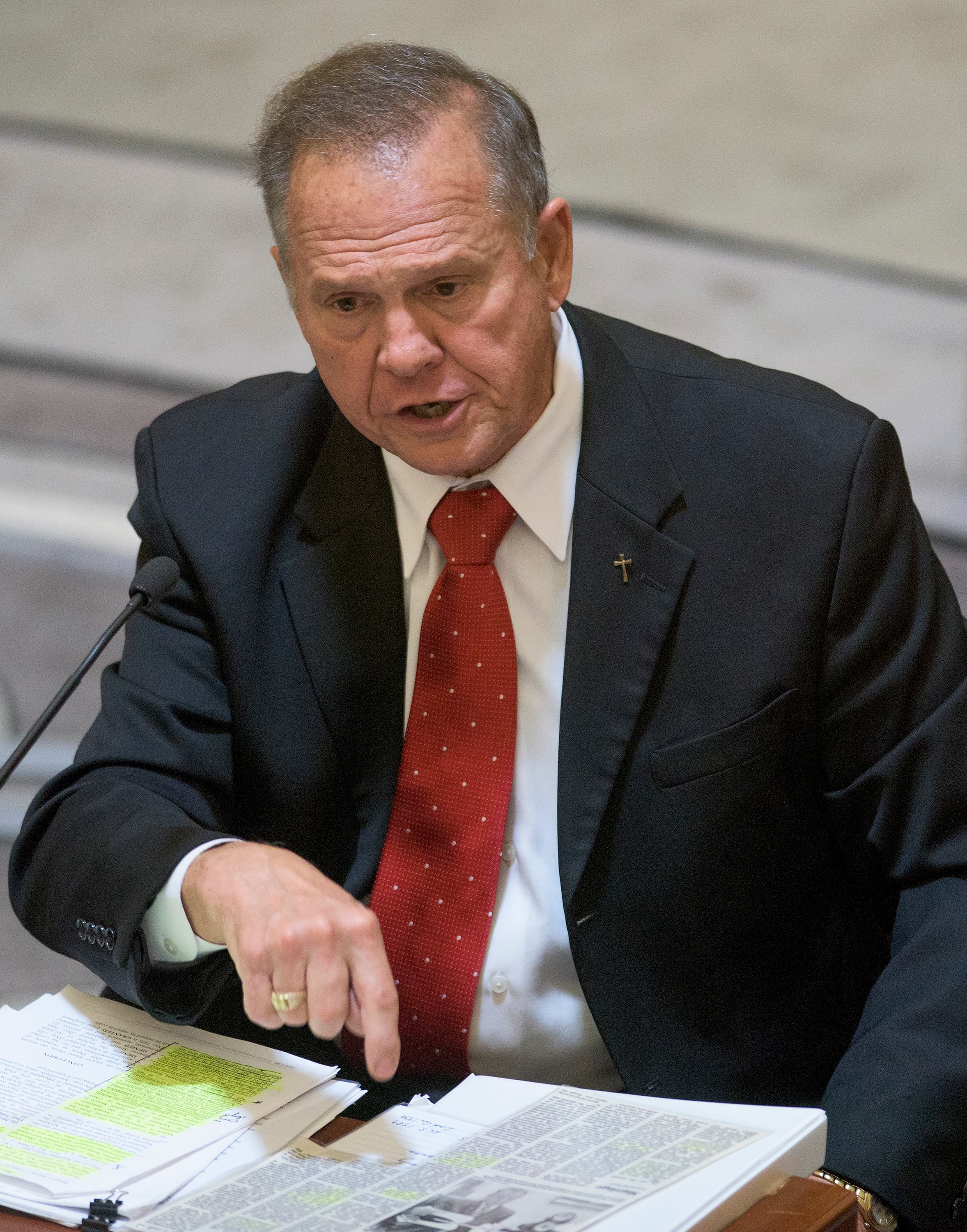 Embattled Alabama Chief Justice Roy Moore testifies during his ethics trial at the Alabama Court of the Judiciary at the Alabama Judicial Building in Montgomery, Ala., on Wednesday September 28, 2016.