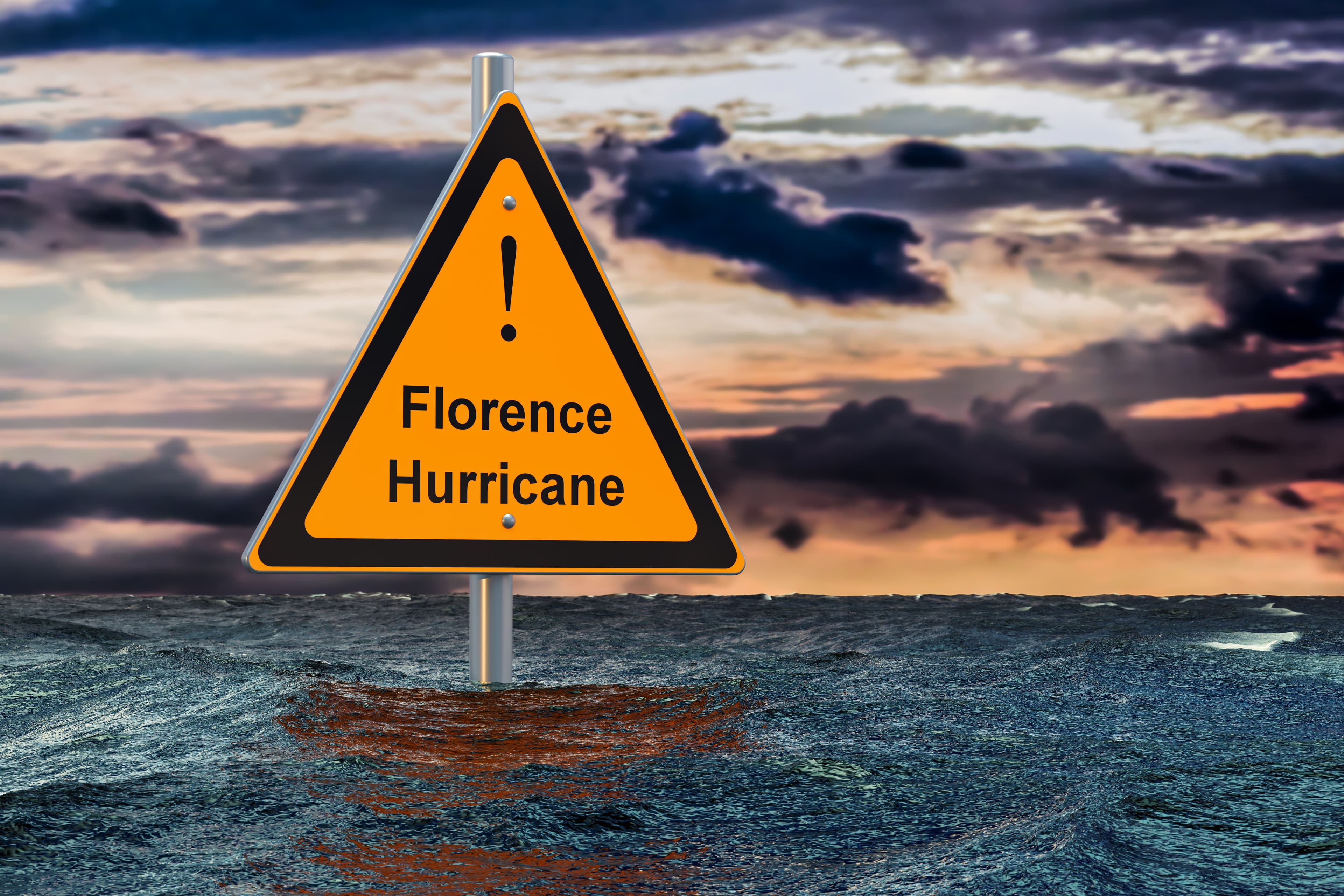 Hurricane Florence, flood concept. 3D rendering