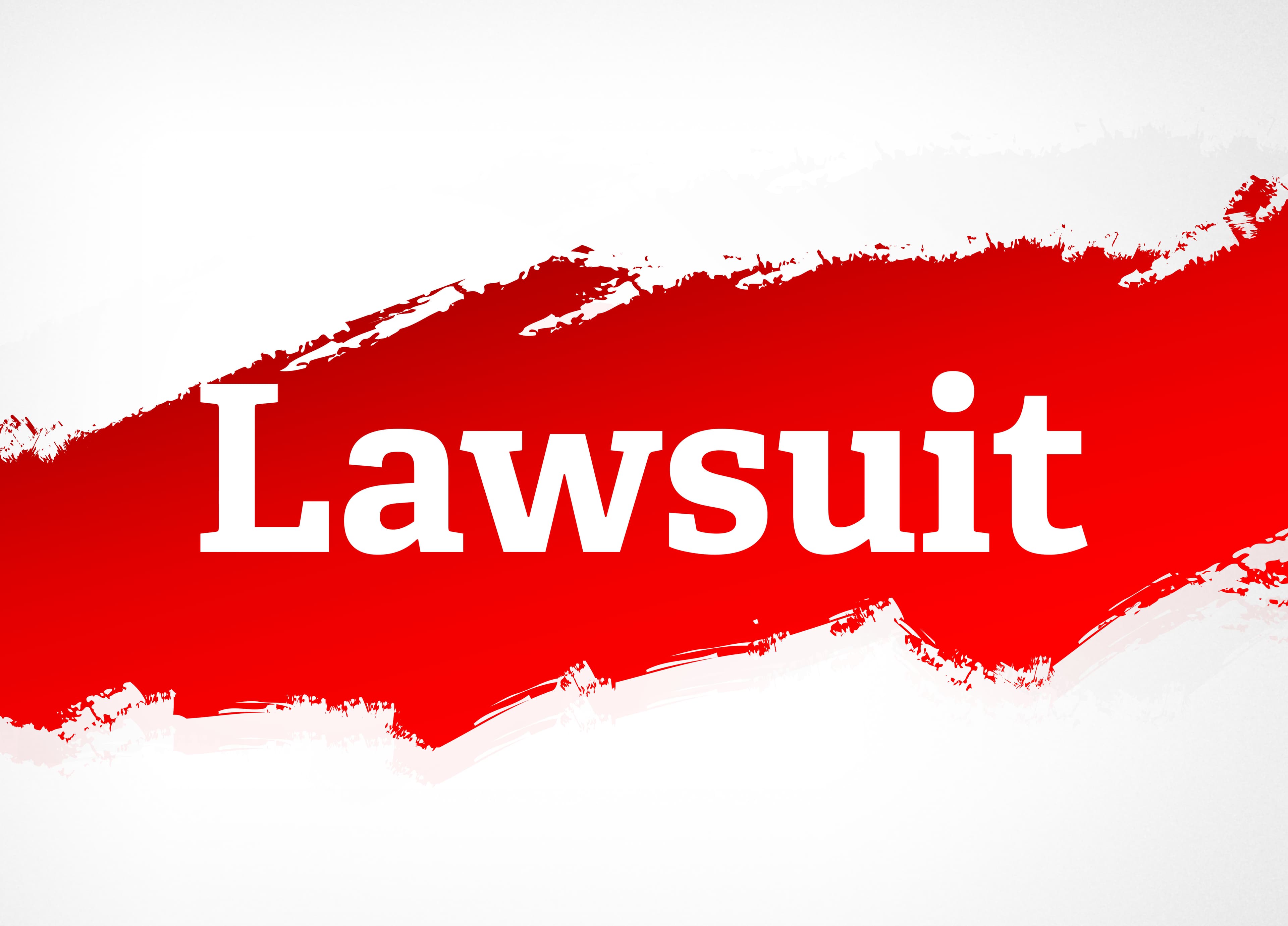Lawsuit Isolated on Red Brush Abstract Background Illustration