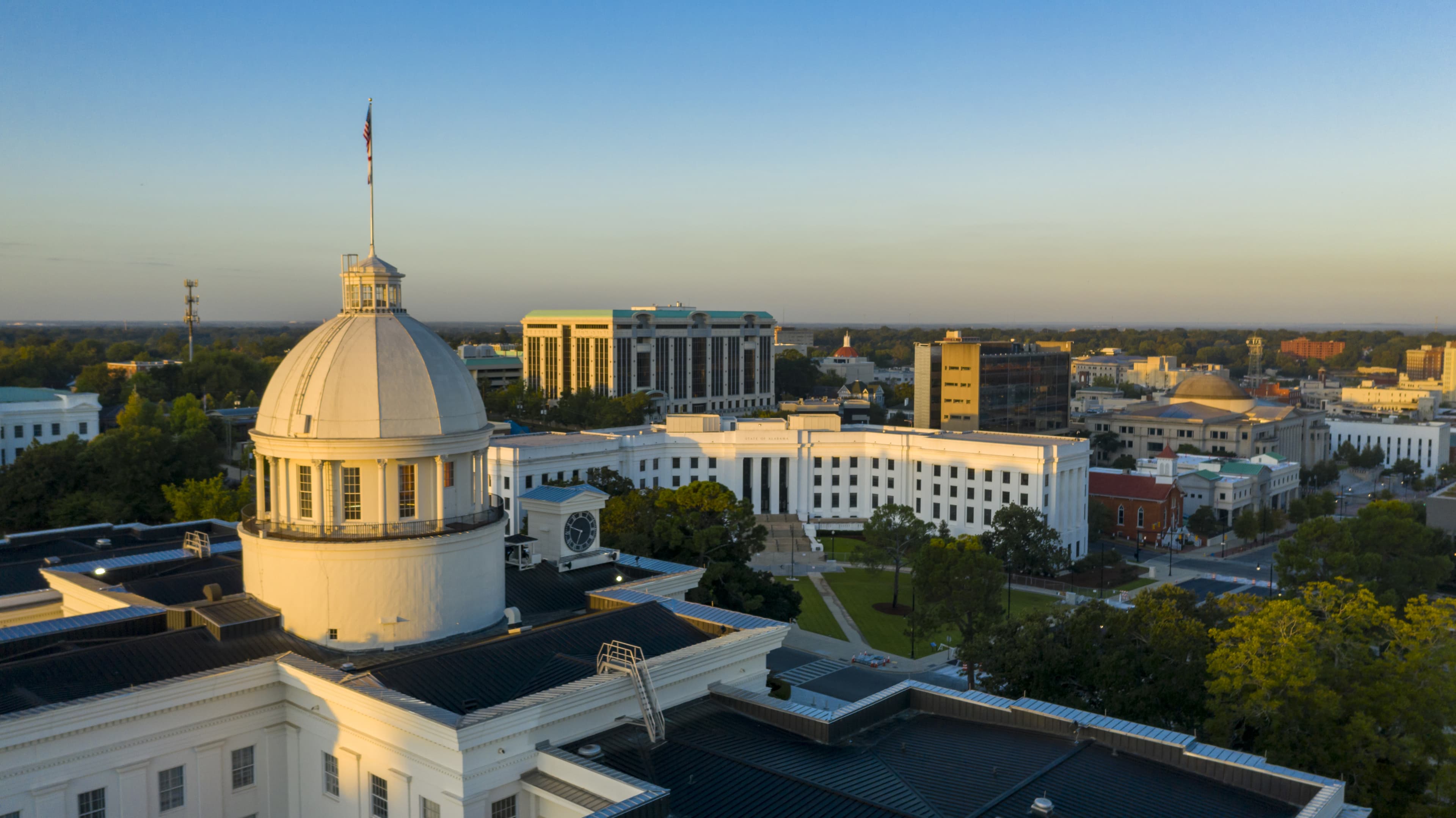 Dexter Avenue leads to the classic statehouse in downtown Montgomery Alabama
