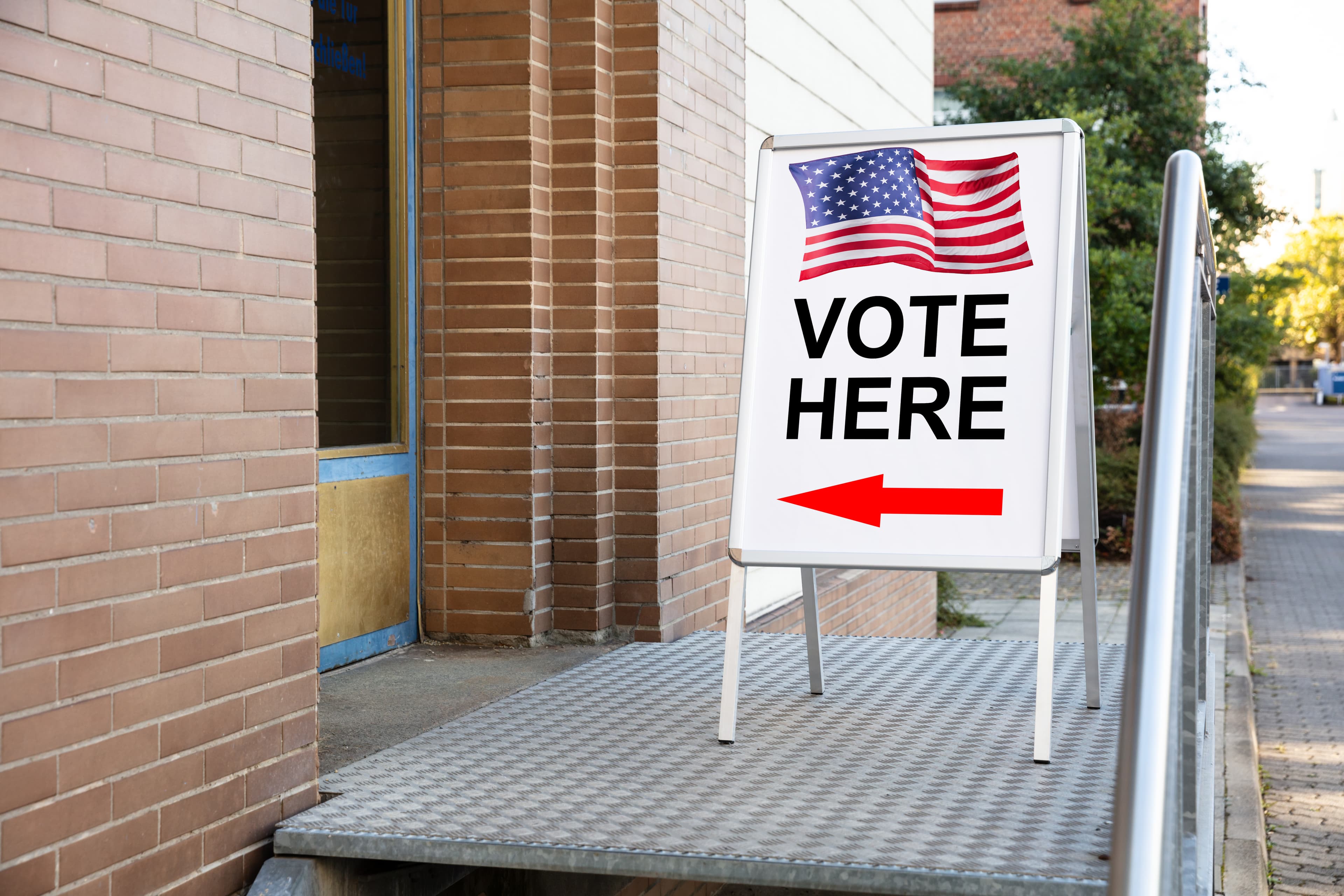 Polling Place Vote Here Sign On Board