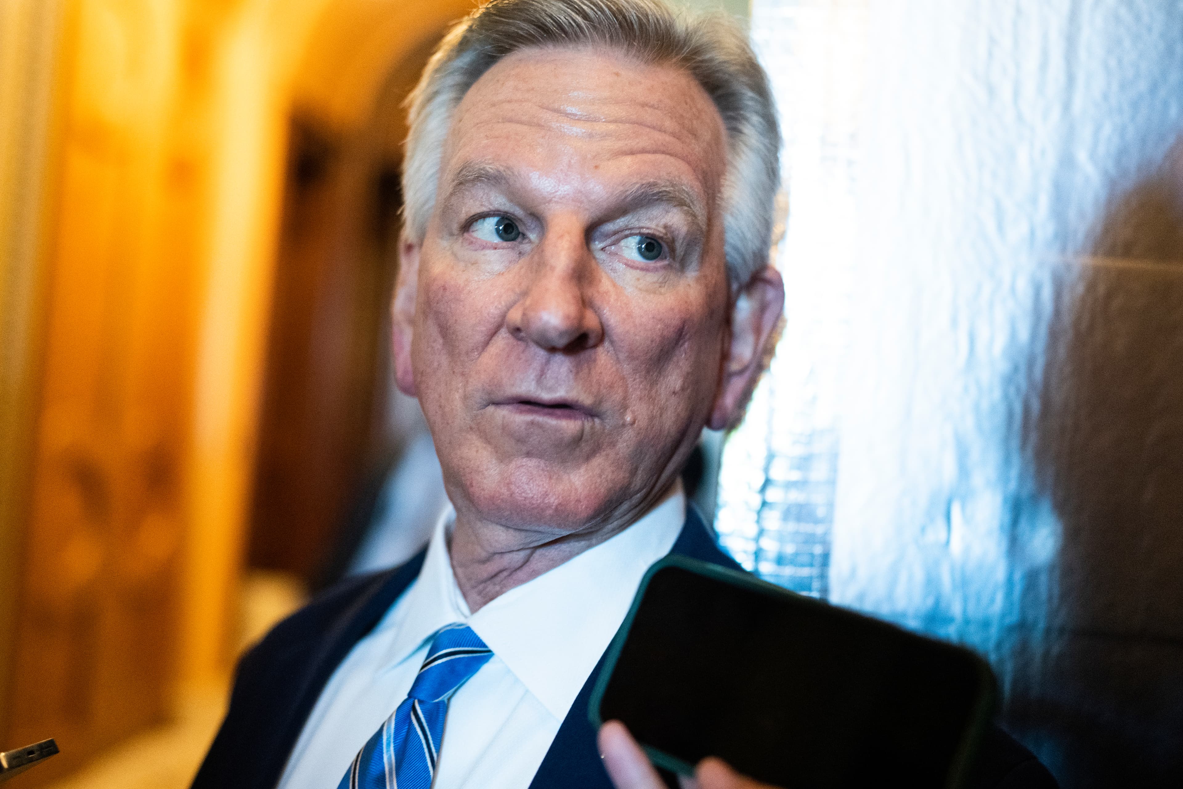 Sen. Tommy Tuberville, R-Ala., is seen in the U.S. Capitol before the Senate passed procedural votes on the House passed foreign aid package on Tuesday, April 23, 2024.