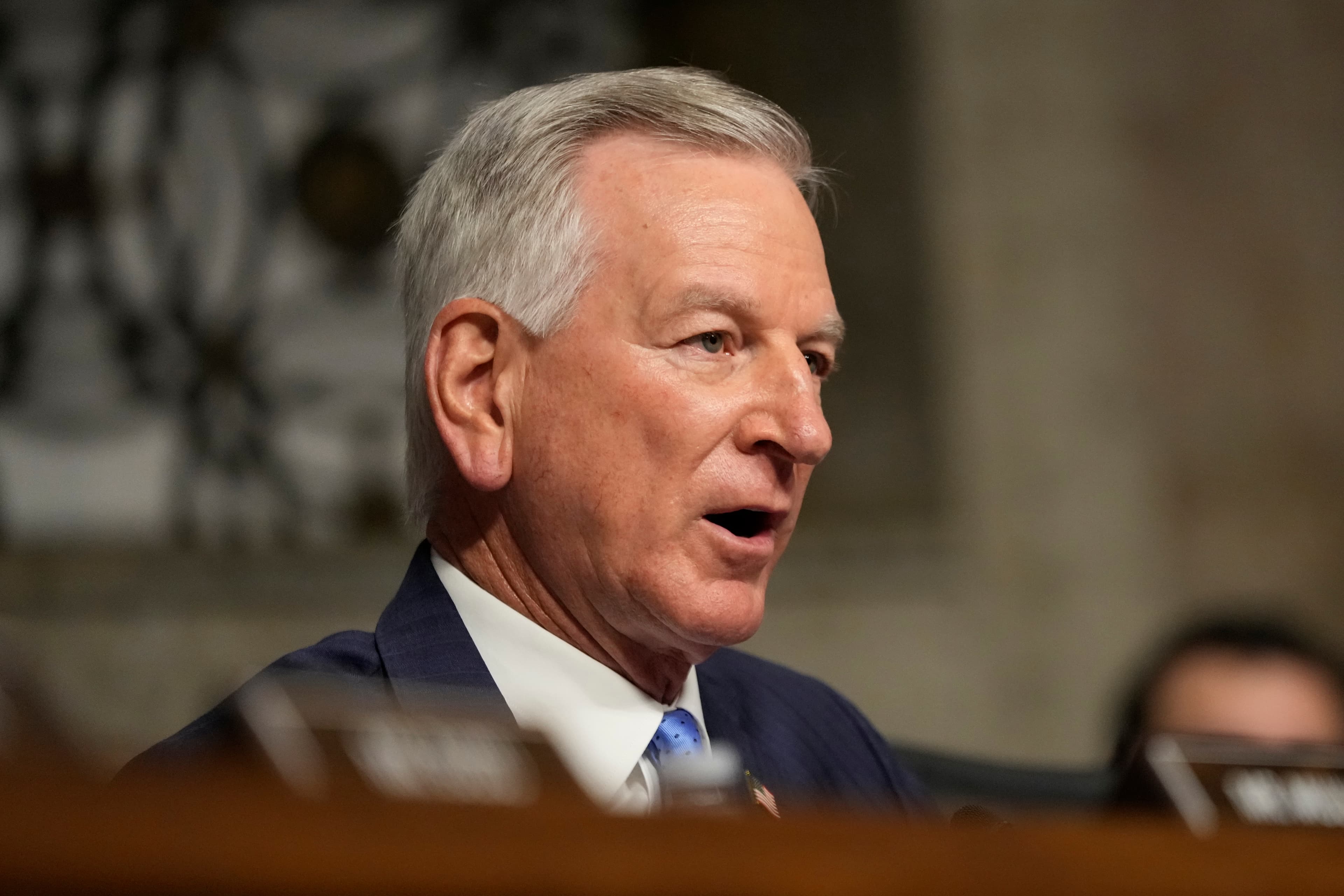 Sen. Tommy Tuberville, R-Ala. speaks at the Senate Armed Services Committee confirmation hearing for Pete Hegseth, President-elect Donald Trump's choice to be Defense secretary, at the Capitol in Washington, Tuesday, Jan. 14, 2025.()
