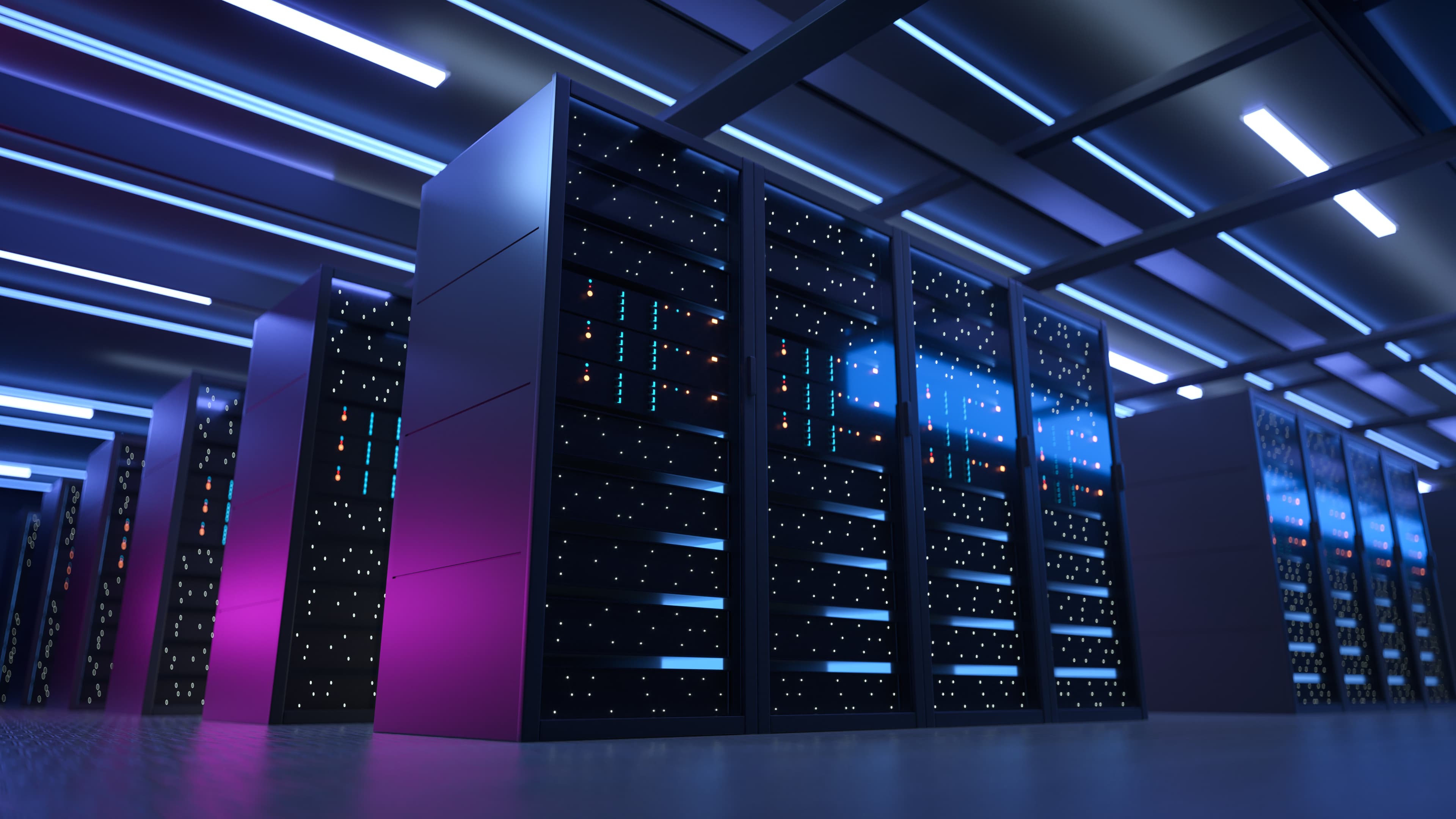 Working Data Center Full of Rack Servers and Supercomputers, Mod