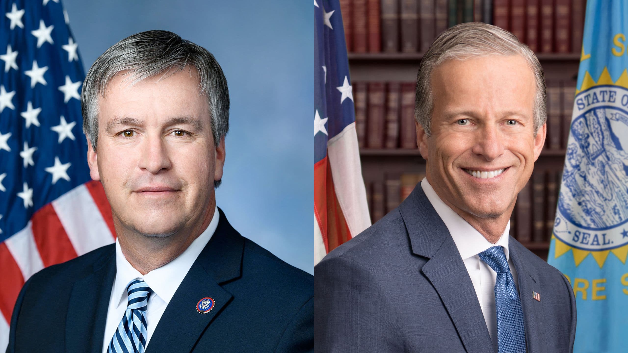 Representative Barry Moore, left, and Senate Majority Leader John Thune, right.