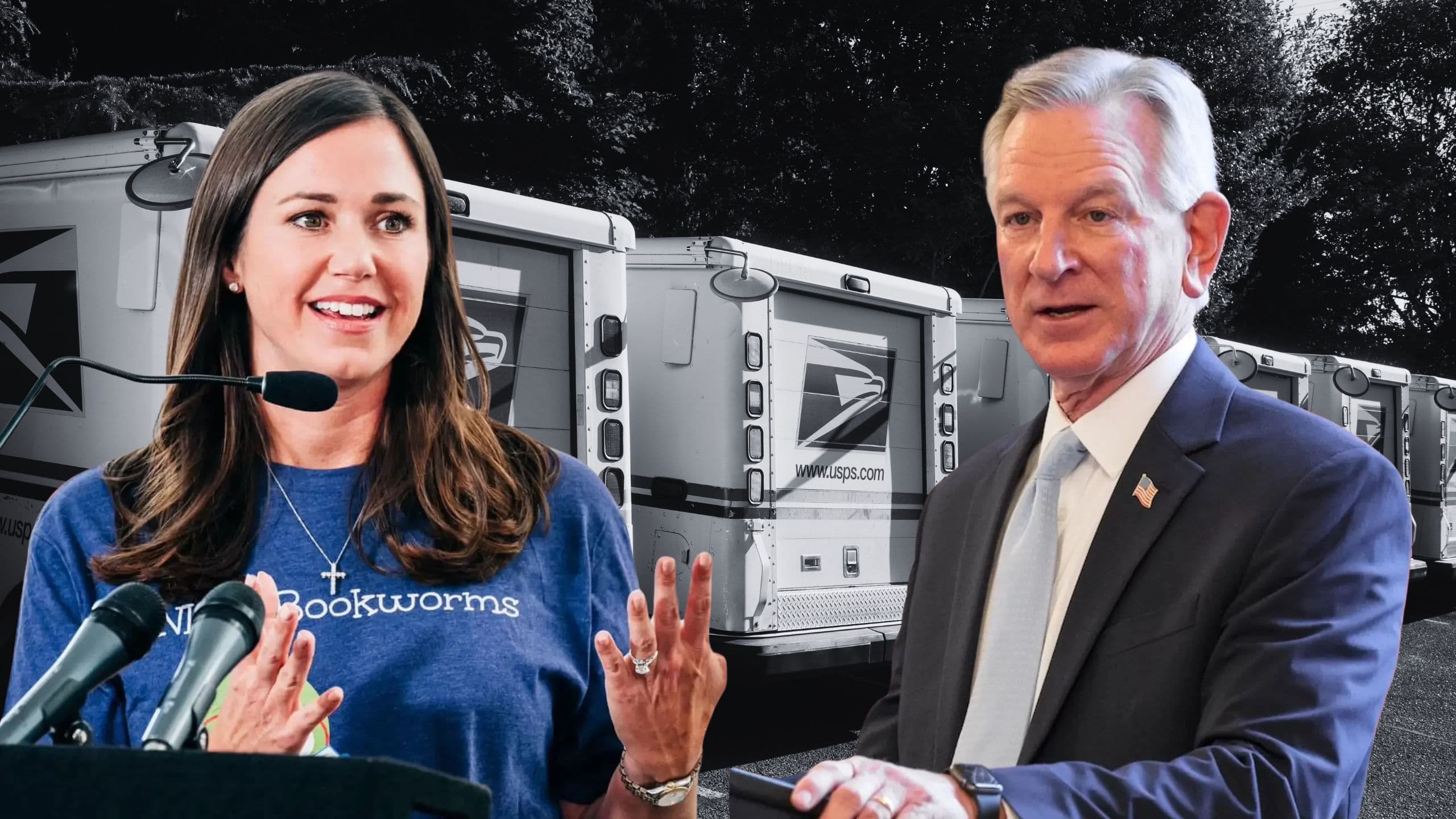 Sen. Katie Britt, left, and Sen. Tommy Tuberville, right.