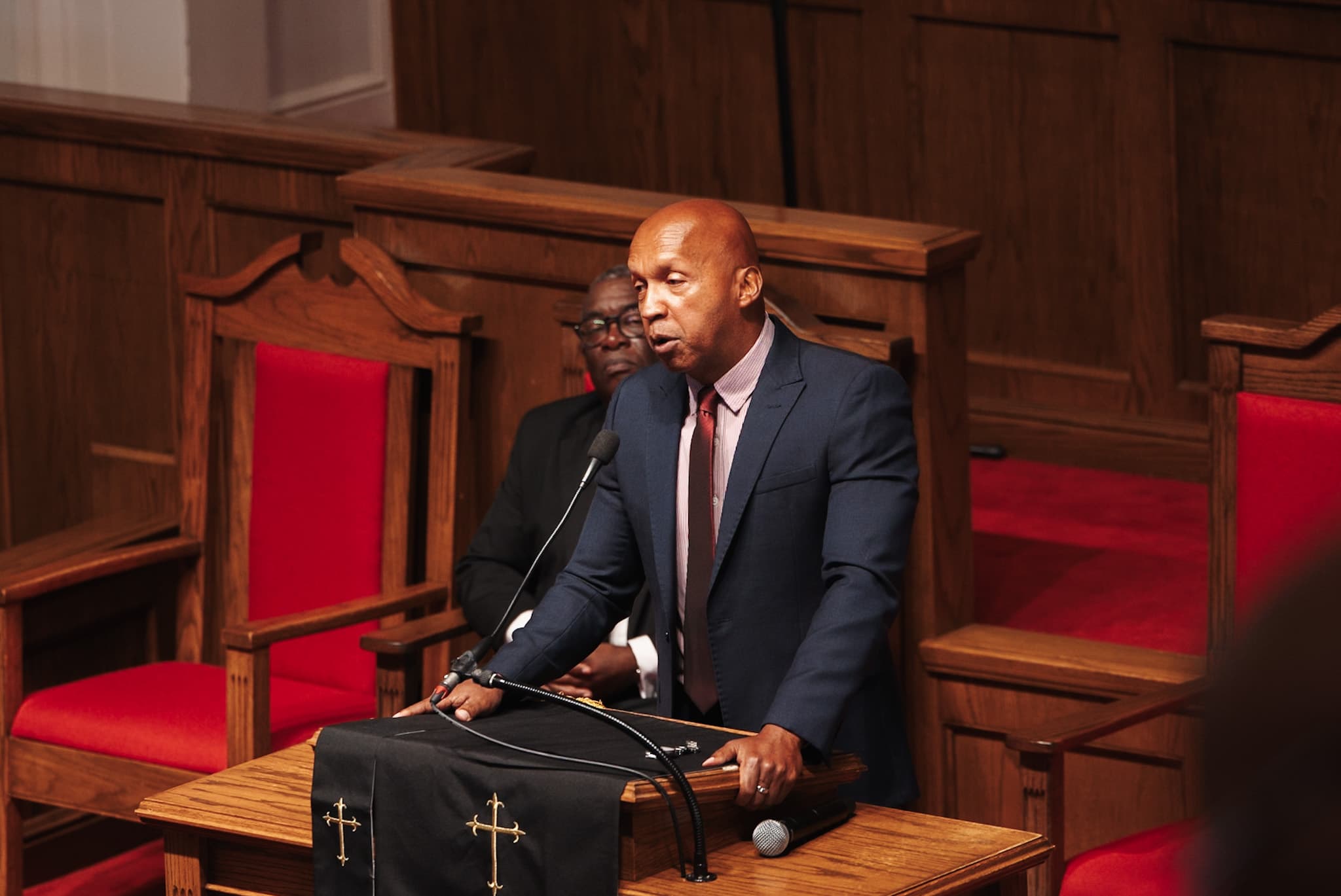 Bryan Stevenson, founder of the Equal Justice Initiative, delivers the memorial address at Sixteenth Street Baptist Church on Sept. 15, 2026, during the 63rd anniversary commemoration of the church bombing.