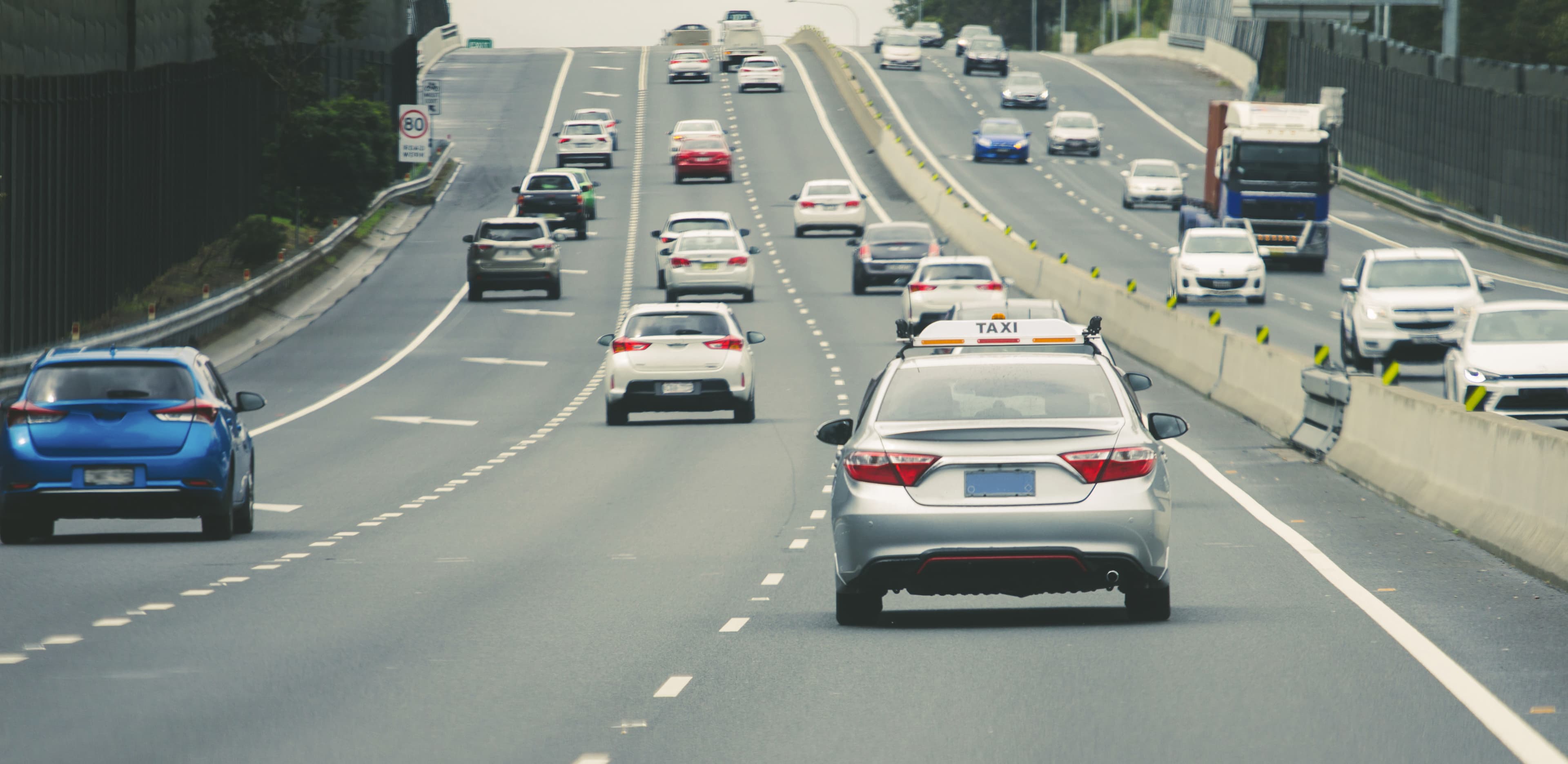 Cars heavy traffic on highway