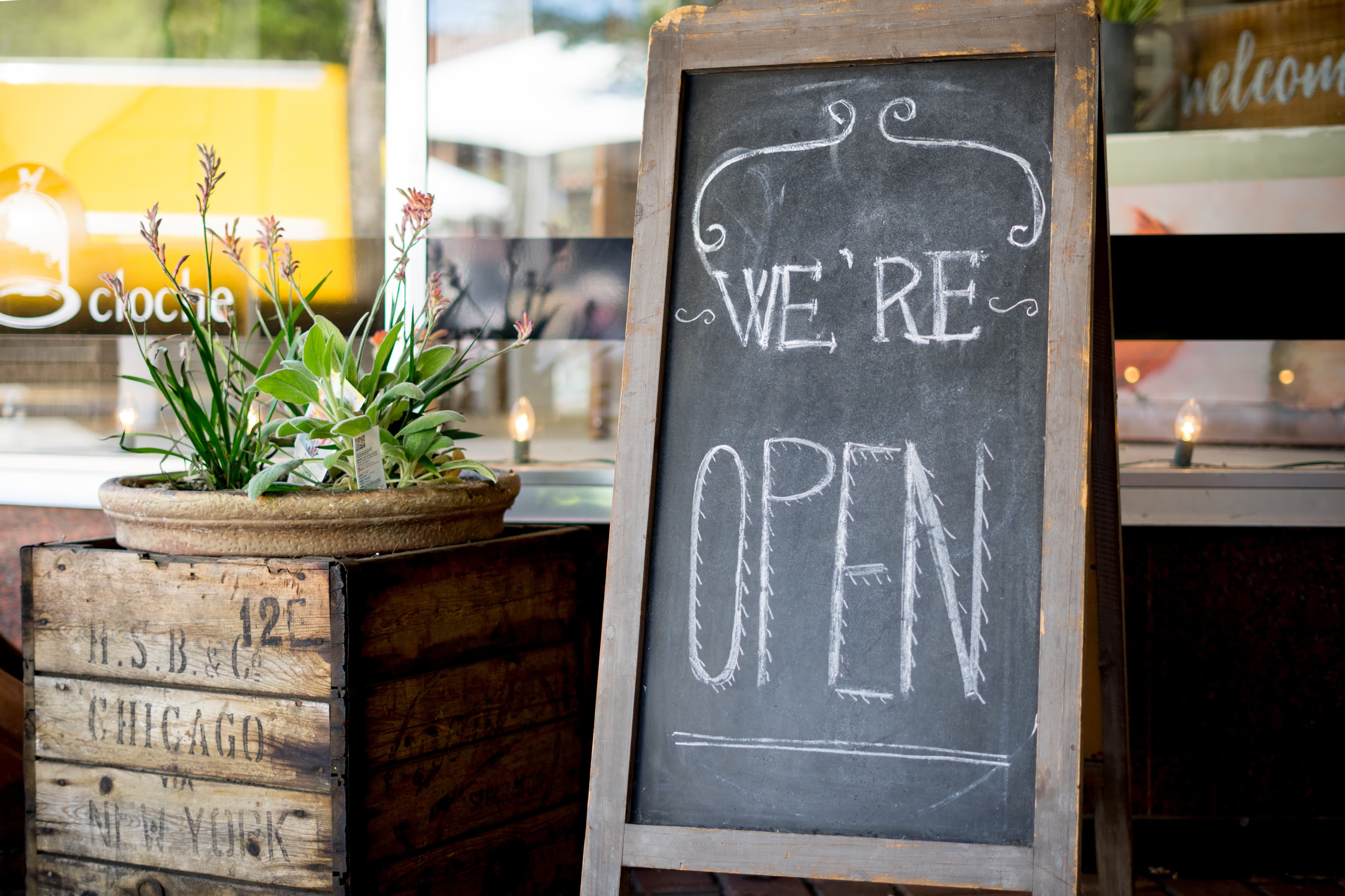 A small business with an "open" sign.