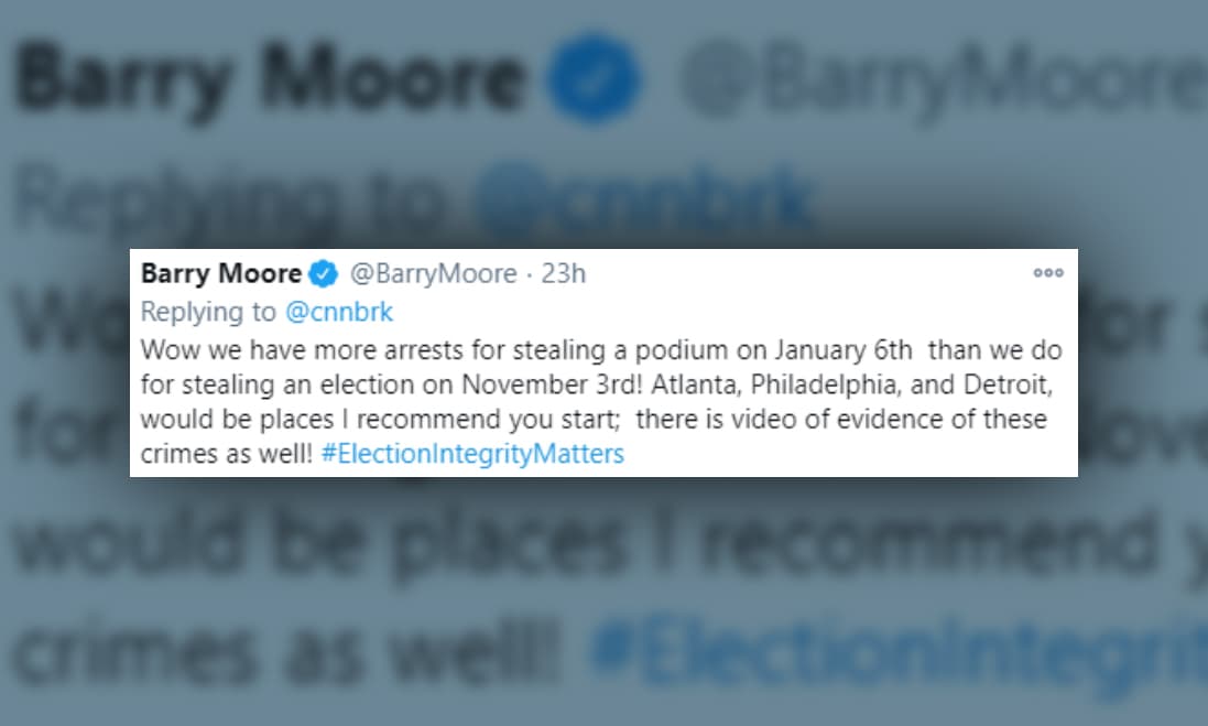 Alabama Congressman Barry Moore, a Republican, deleted his Twitter after being suspended.