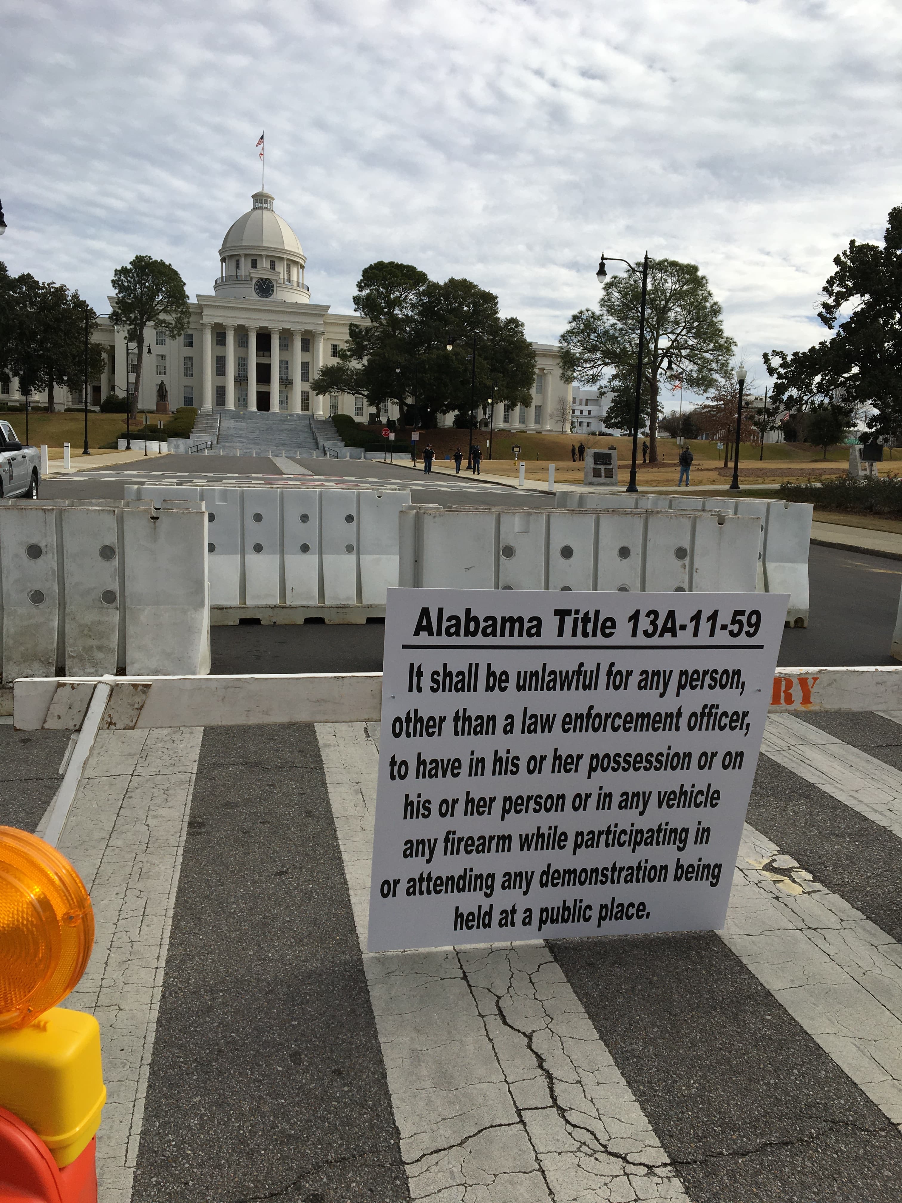 Streets surrounding Alabama's Capitol were blocked off on Sunday in preparation for possible far-right protestors. (EDDIE BURKHALTER/APR)