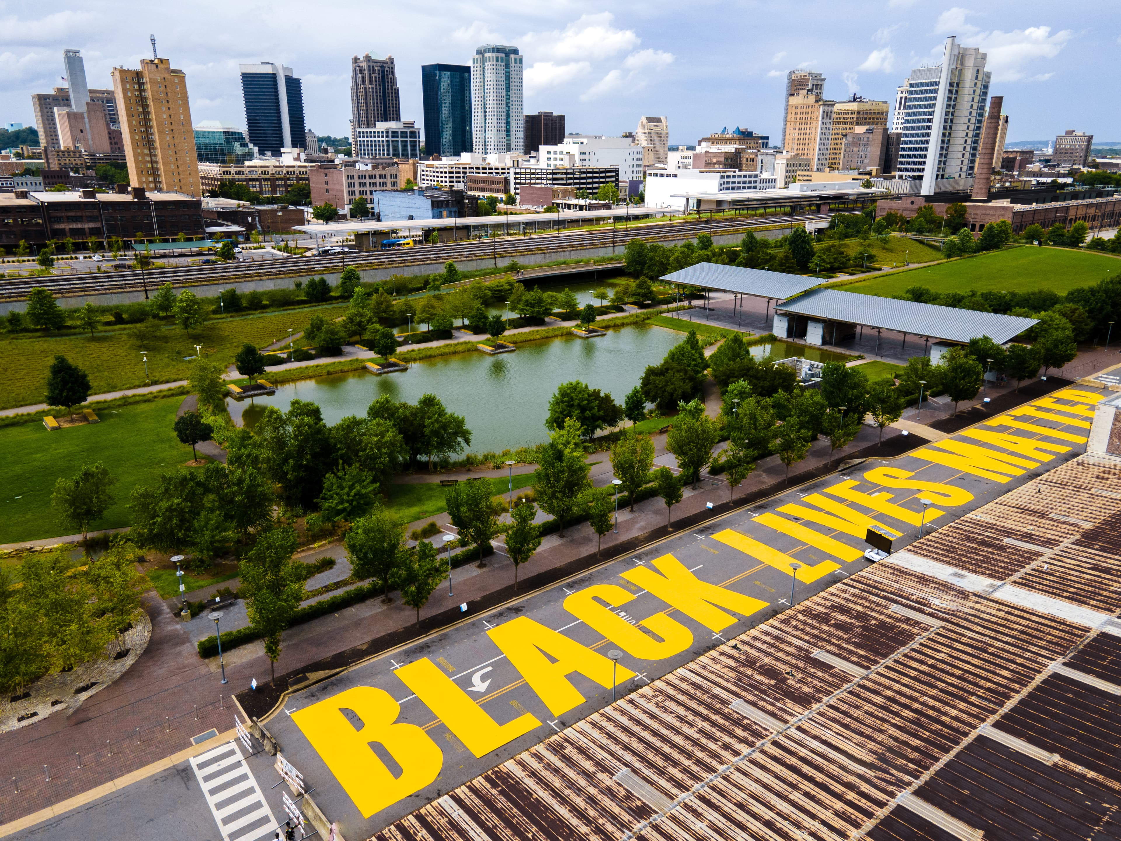 "Black Lives Matter" painted on a street near Railroad Park in Birmingham, Alabama. (STOCK)