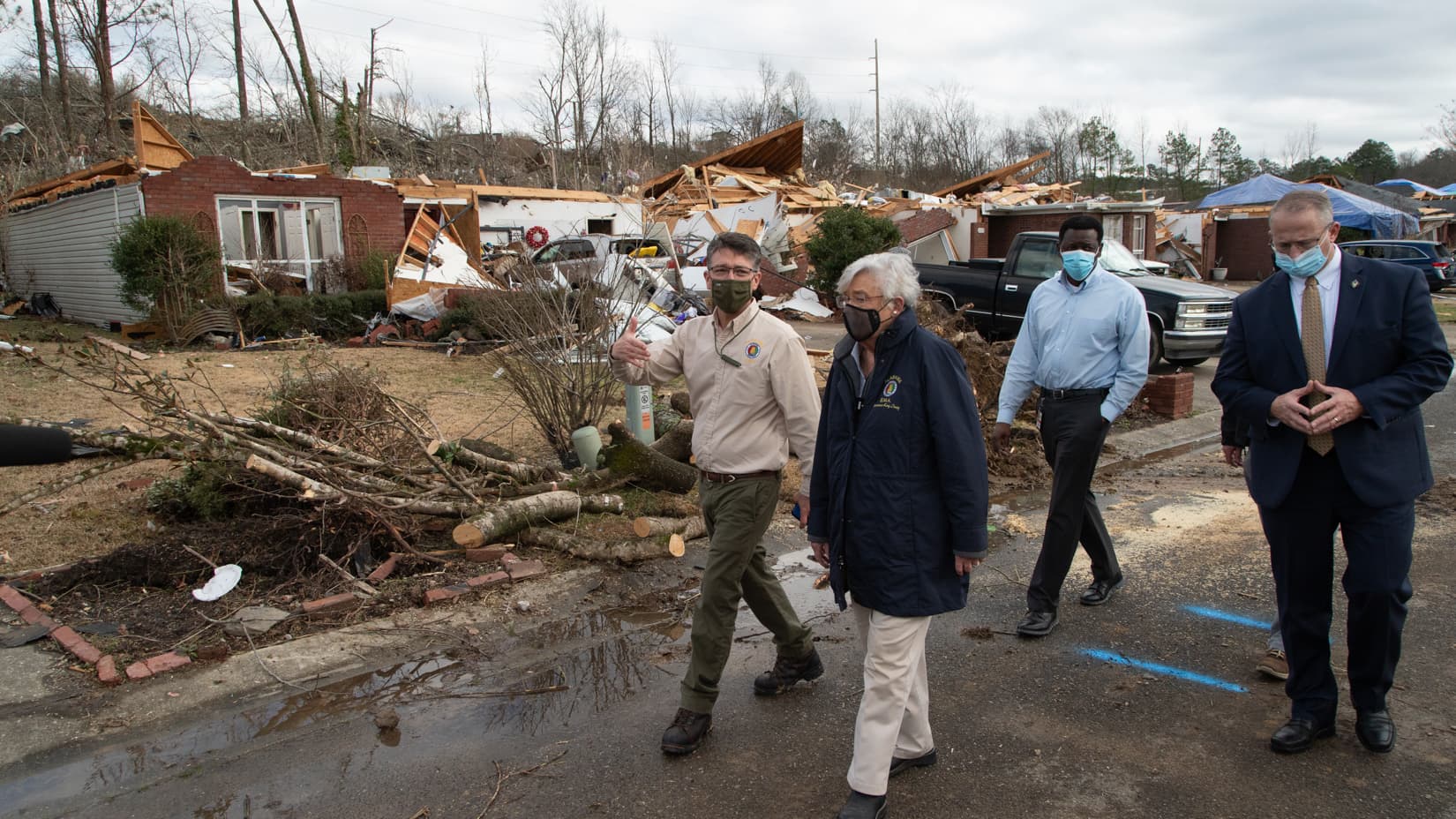 Governor Kay Ivey held a press conference with EMA and other officials and then toured the damage from a Tornado in Jefferson county Wednesday, January 27, 2021 in Fultondale, Ala.. (Governor's Office/Hal Yeager)