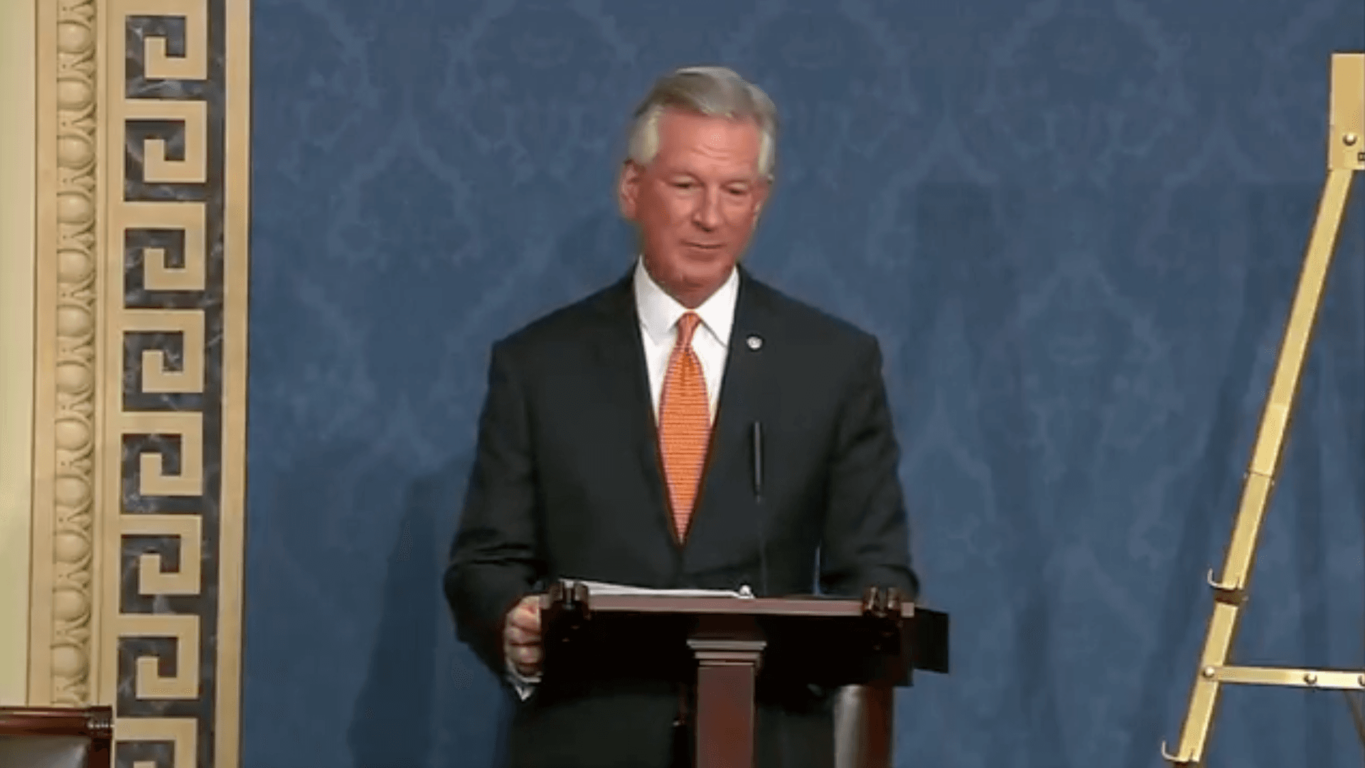 Alabama Sen. Tommy Tuberville, a Republian, speaks on the floor of the U.S. Senate.