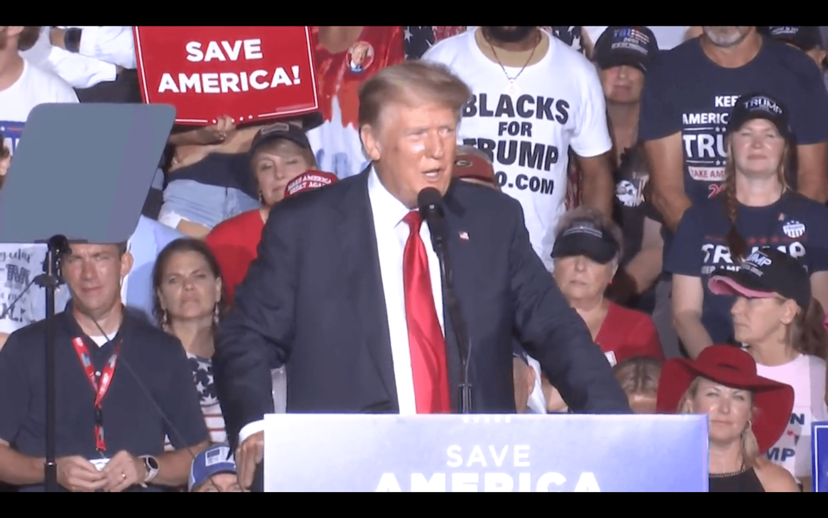 Former President Donald Trump speaking at a rally in Cullman.