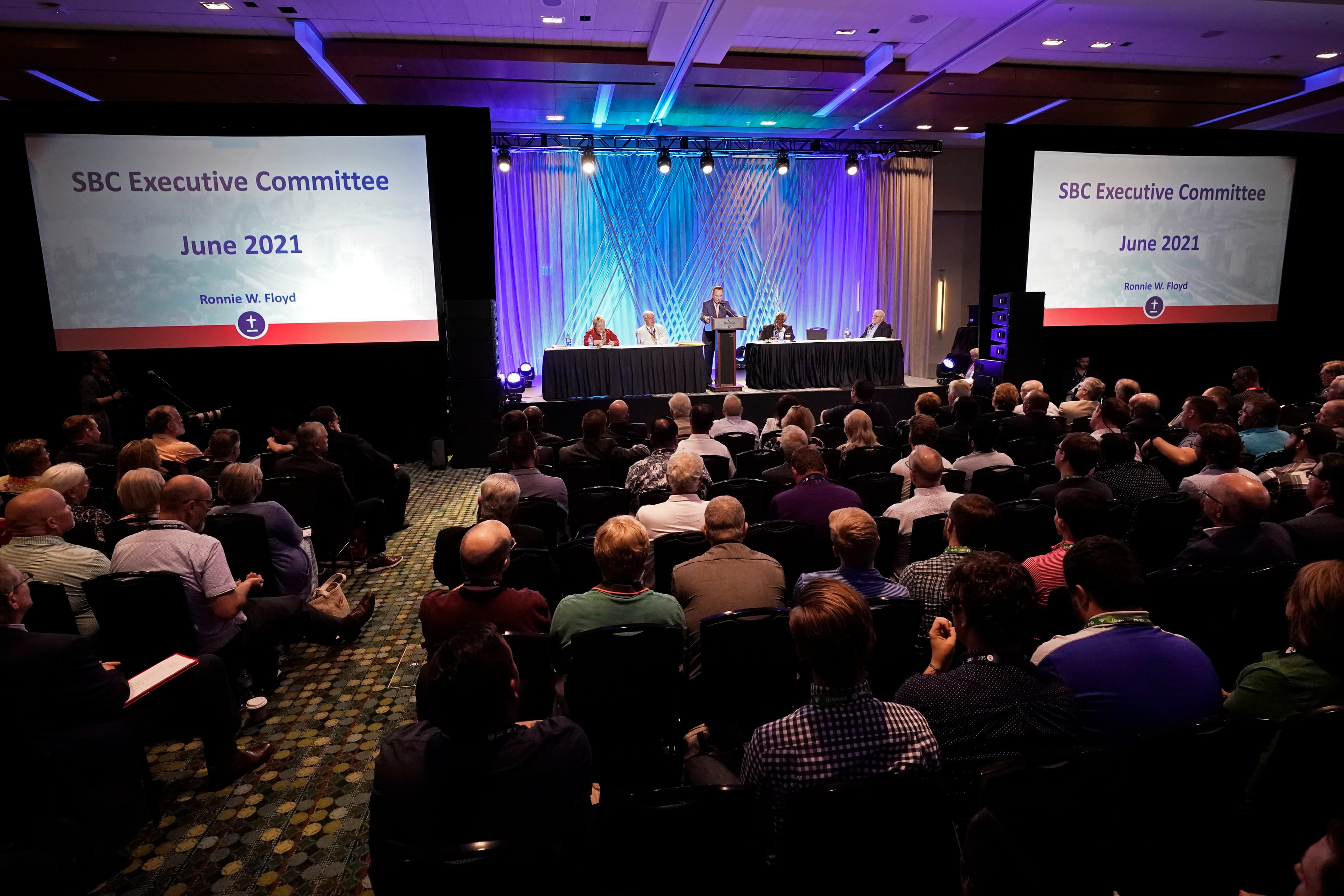 Southern Baptist Convention executive committee plenary meeting at the denomination's annual meeting Monday, June 14, 2021, in Nashville, Tenn. (AP Photo/Mark Humphrey)