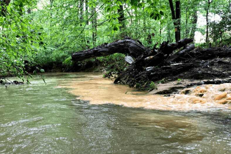 The North Fork of Yellowleaf Creek on May 5, 2021. Photo by Coosa Riverkeeper and included as exhibit in the lawsuit.