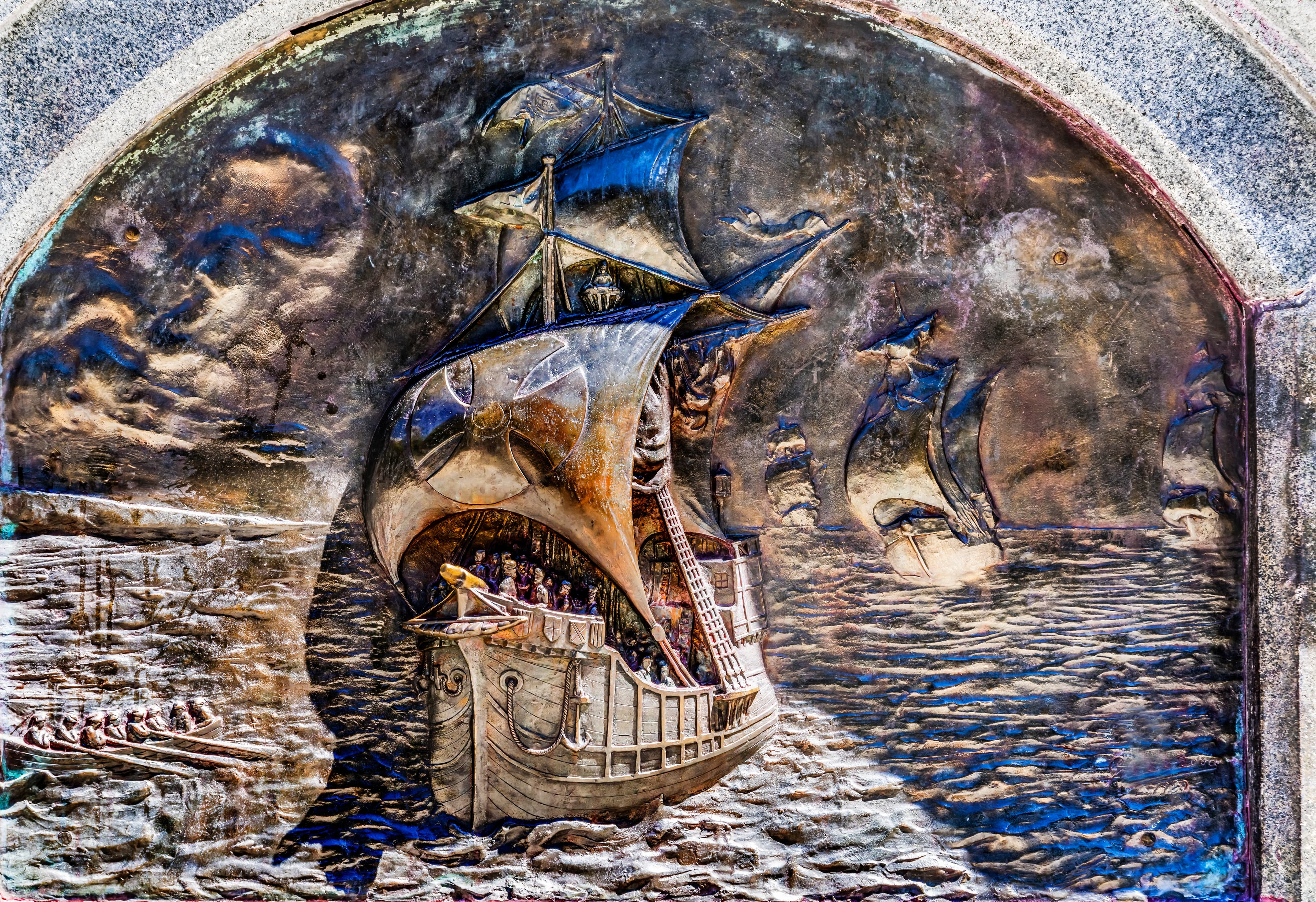 Ship Caravel Bronze Ferdinand Magellan Monuments Punta Arenas Chile.