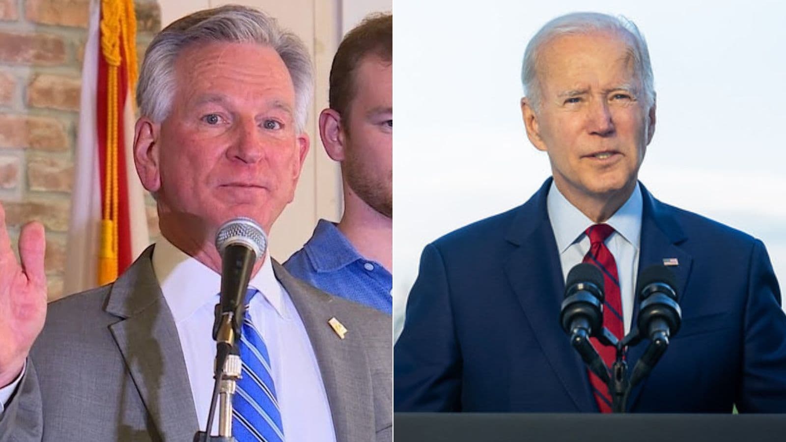 U.S. Sen. Tommy Tuberville, left, and President Joe Biden, right.