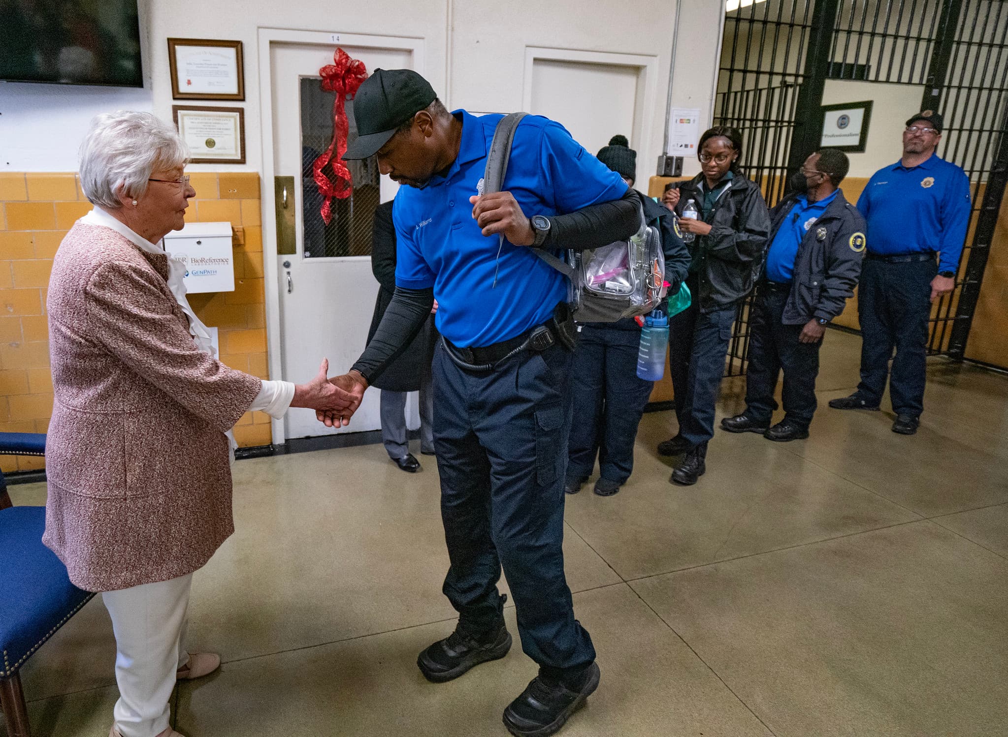 Governor Kay Ivey visited Julia Tutwiler Prison to thank officers for their work and presented them with a challenge coin Wednesday December 21, 2022 in Wetumpka, Ala.