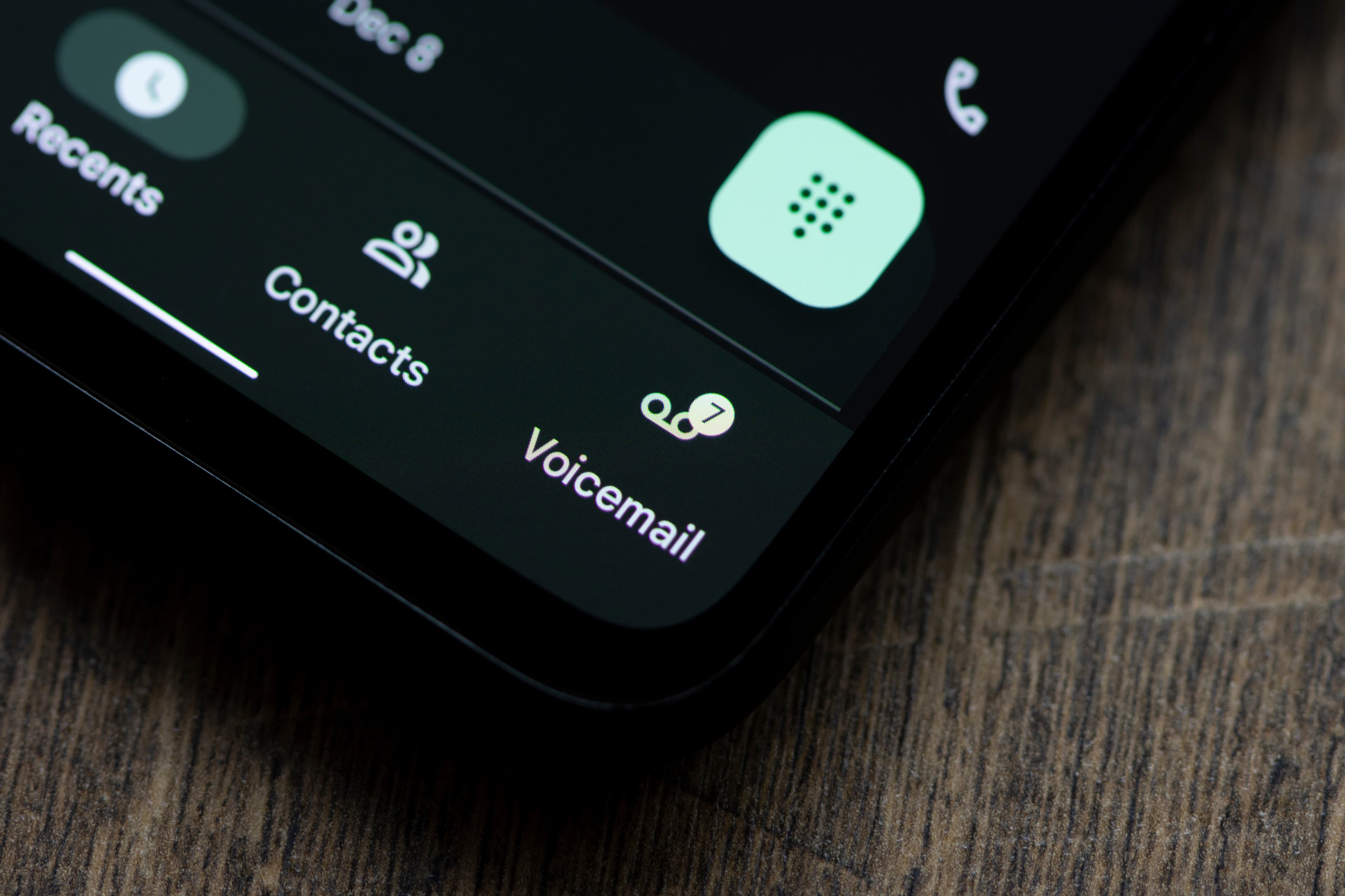 Portland, OR, USA - Dec 22, 2021: Closeup of the android voicema