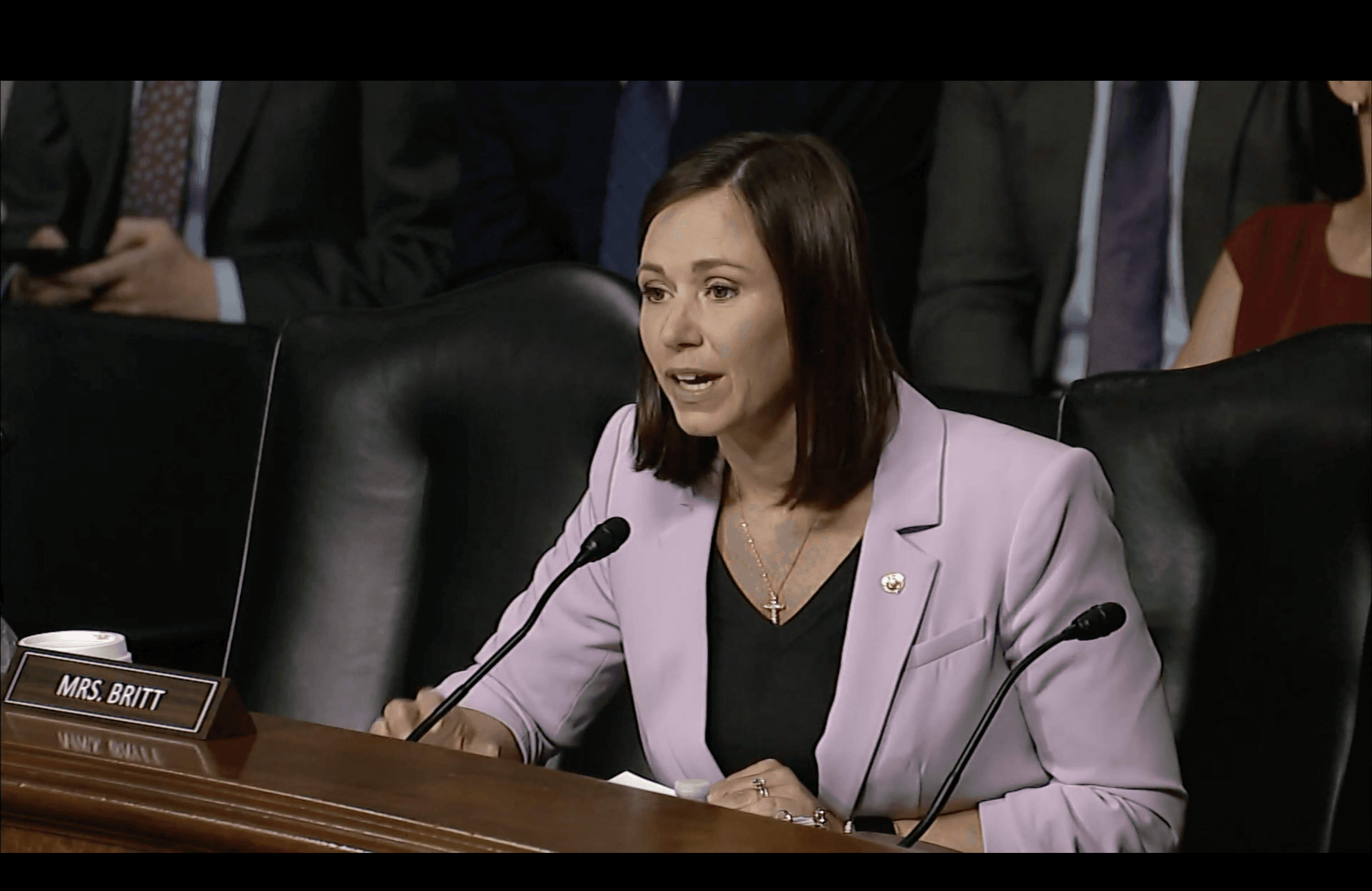 Sen. Katie Britt speaking during a committee hearing on oversight of the Silicon Valley Bank and Signature Bank.