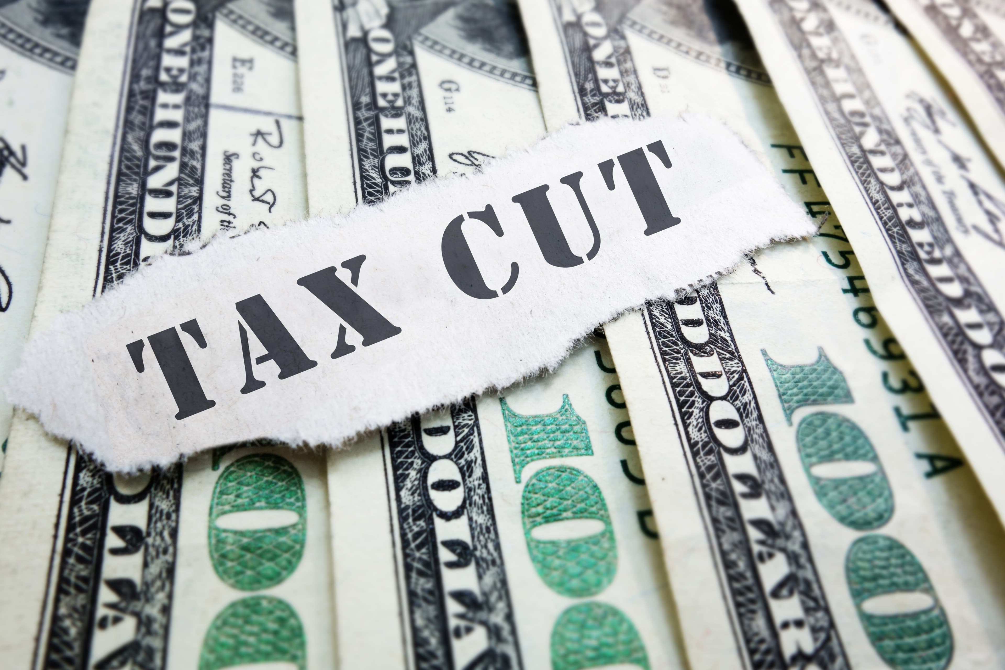 Tax Cut message on hundred dollar bills