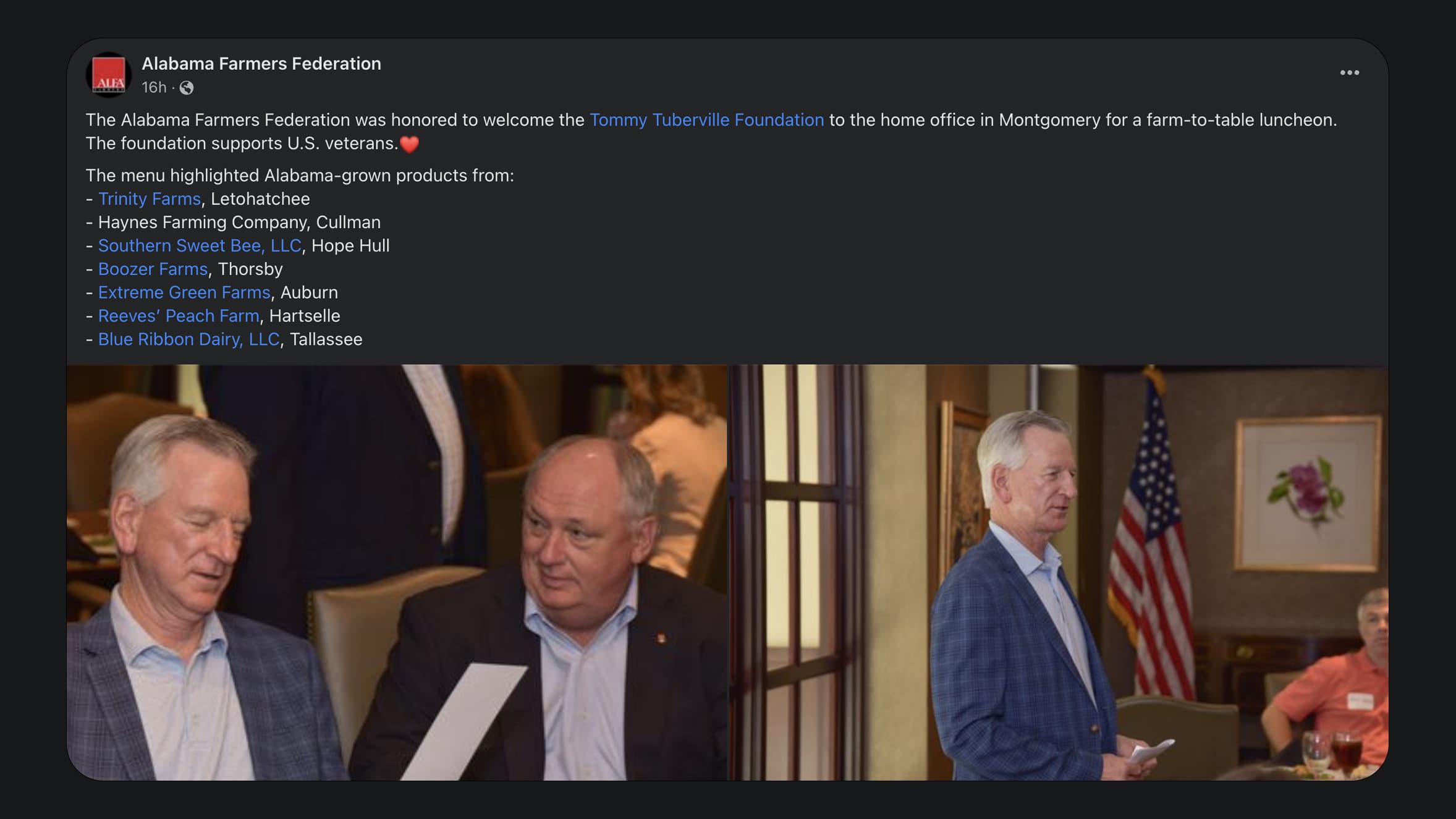 A screenshot of the Alabama Farmers Federation Facebook page.