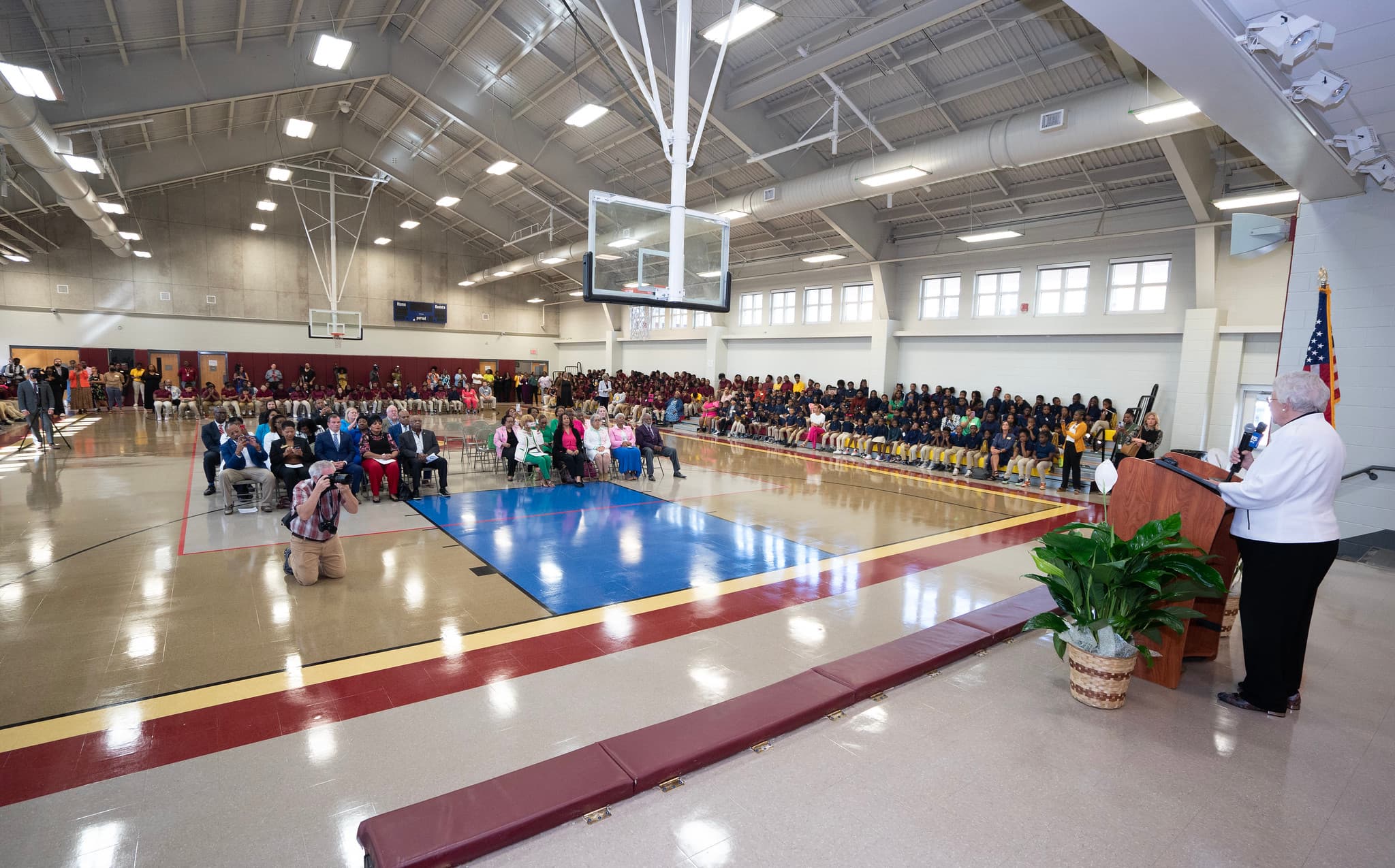 Governor Kay Ivey spoke to students during an assembly as she visited Chastang Fournier Middle Turnaround School Wednesday September 20, 2023 in Mobile, Ala.