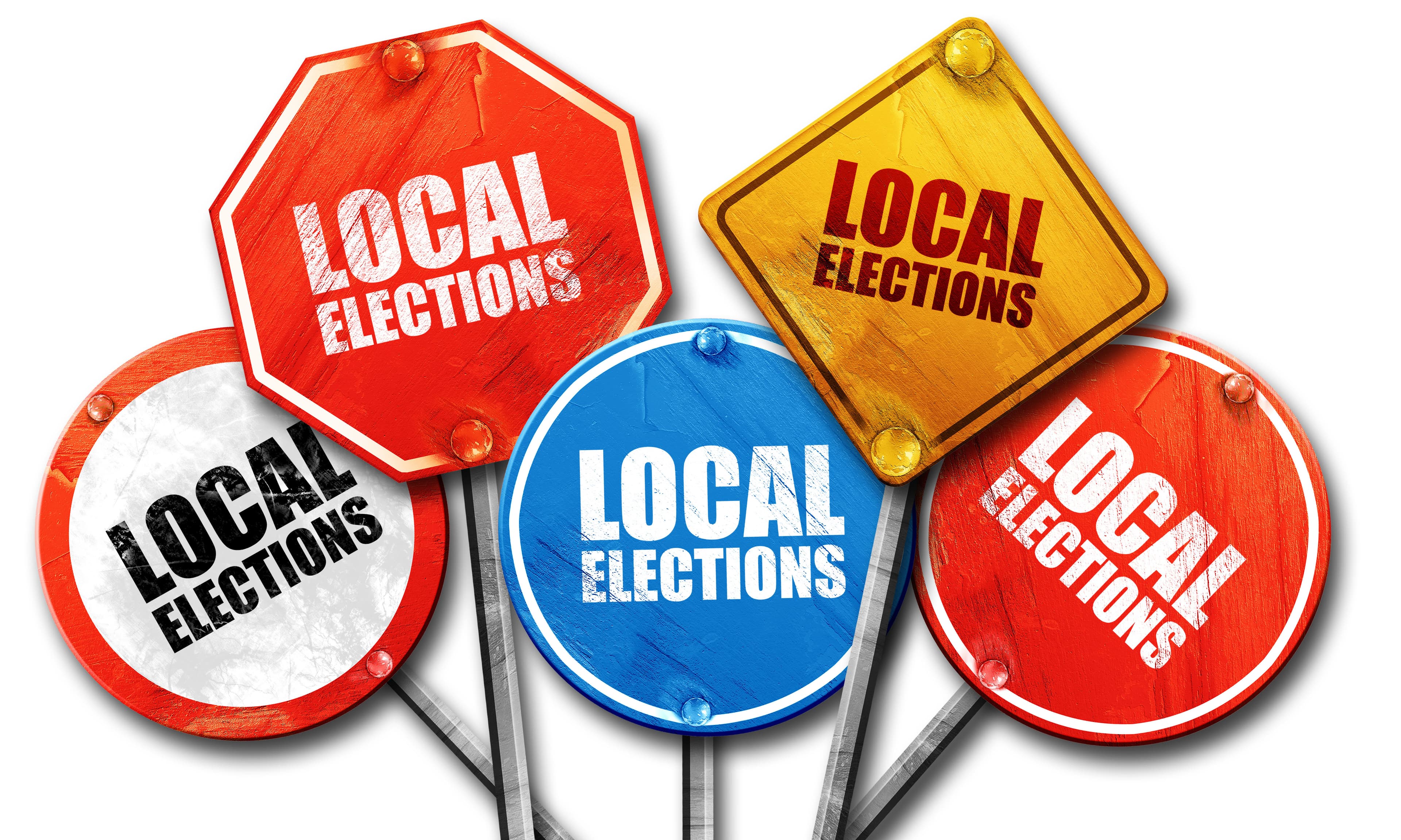 local elections, 3D rendering, street signs
