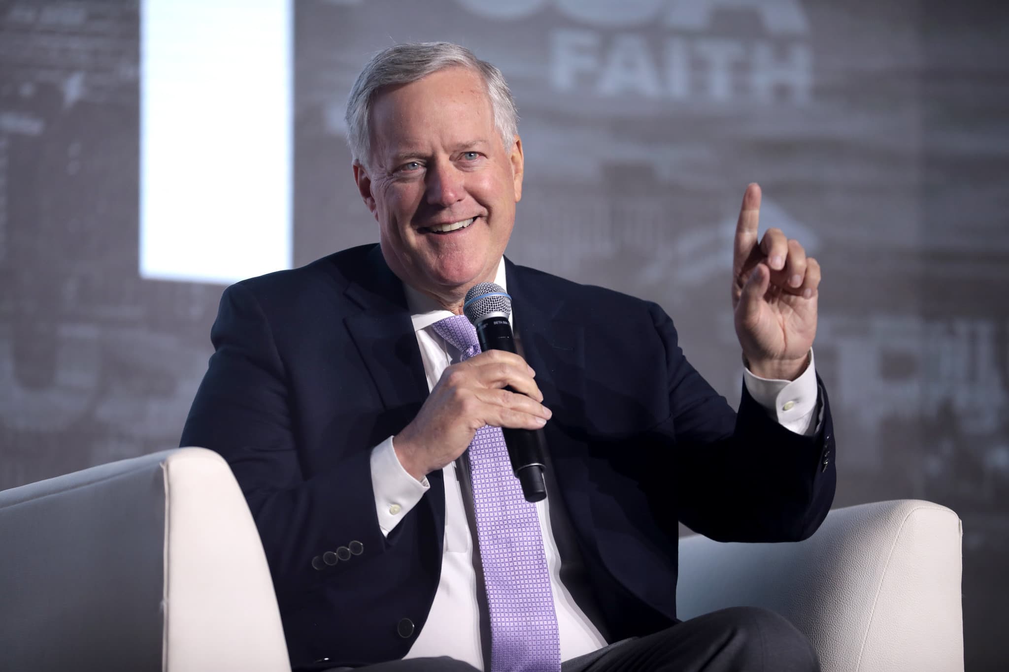 Former White House Chief of Staff Mark Meadows speaking with attendees at the 2023 Pastors Summit hosted by Turning Point Faith at the Omni Nashville Hotel in Nashville, Tennessee.