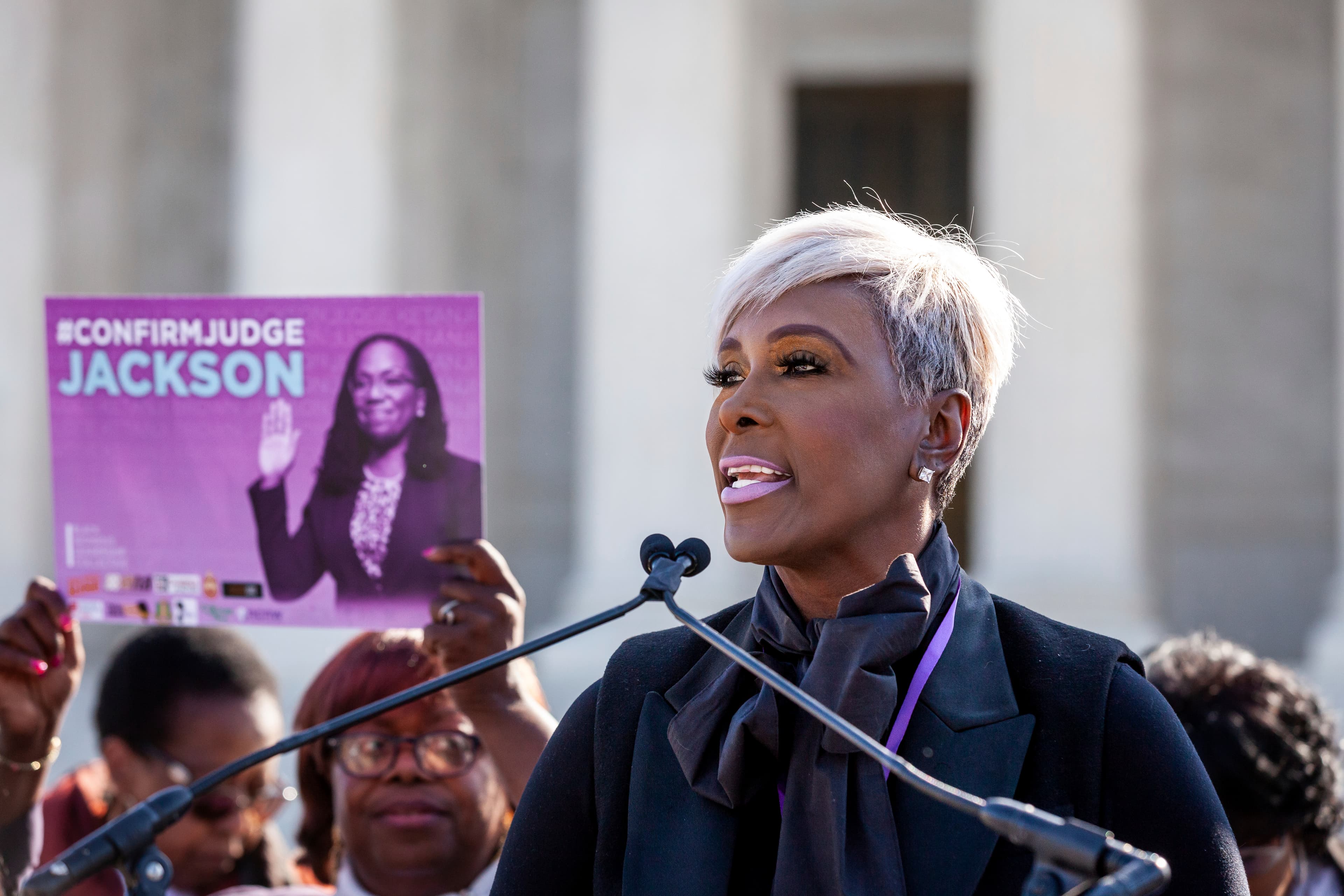 Juandalynn Givan, president of the National Organization of Black Elected Legislative Women, speaks during a rally in support of Ketanji Brown Jackson.