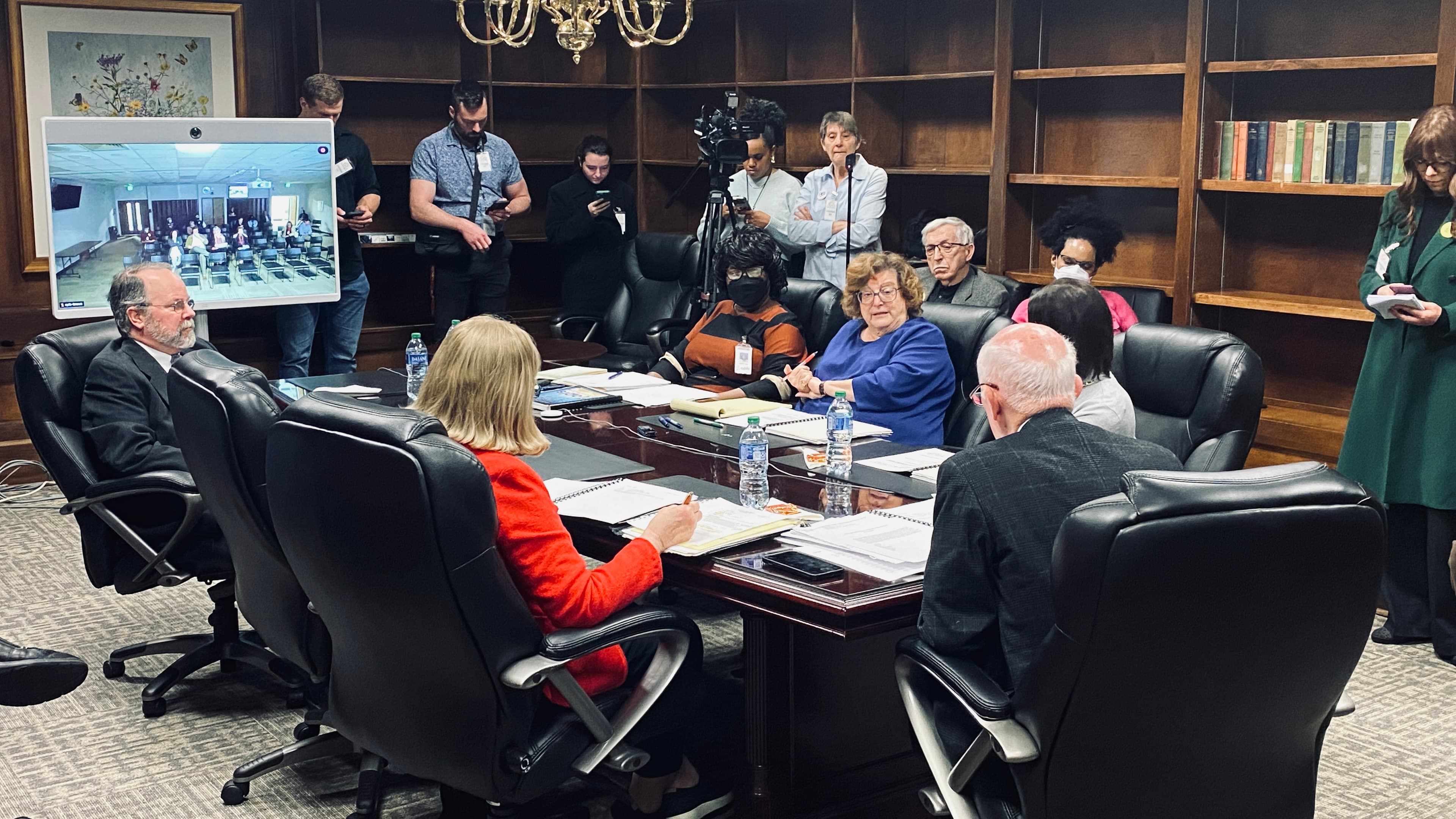 The Alabama Public Library Service board discusses its "inappropriate" book list during a meeting on Jan. 30. (Jacob Holmes/APR)